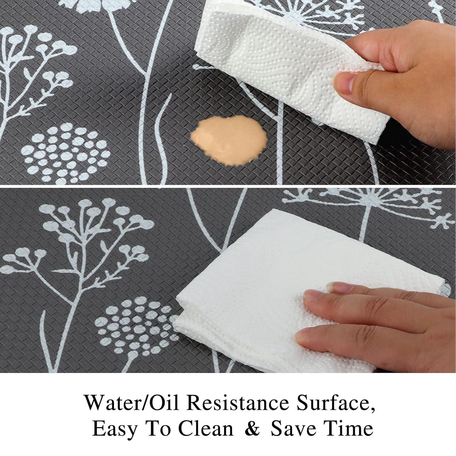 MEBRUDY 2 Pcs Kitchen Rugs and Mats, Cushioned Anti-Fatigue Floor Mat, PVC Non-Slip Waterproof Kitchen Rug Set for Kitchen, Office, Sink 17"x47"+17"x29" (Gray)