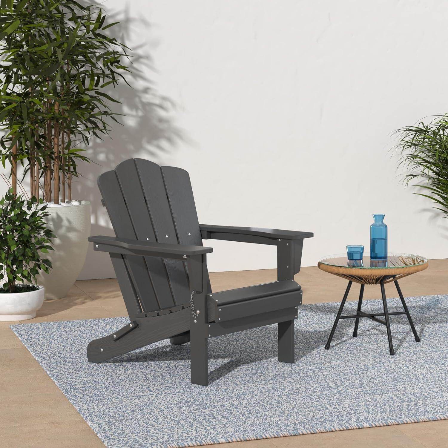 Gray HDPE Folding Adirondack Chair with Armrests