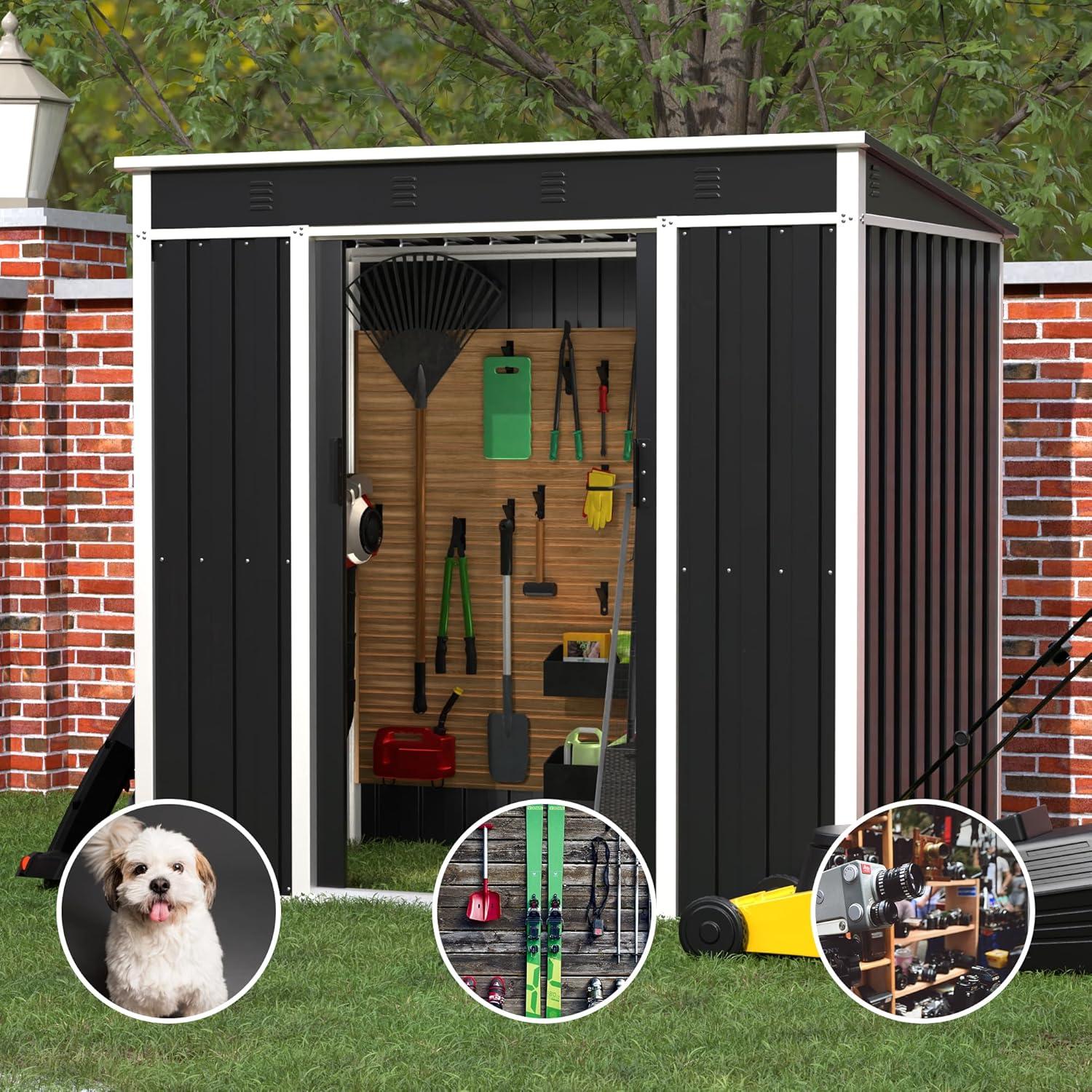 AOBABO Metal Outdoor Utility Tool Storage Shed with Roof Slope Design, Door and Lock for Backyards, Gardens, Patios and Lawns