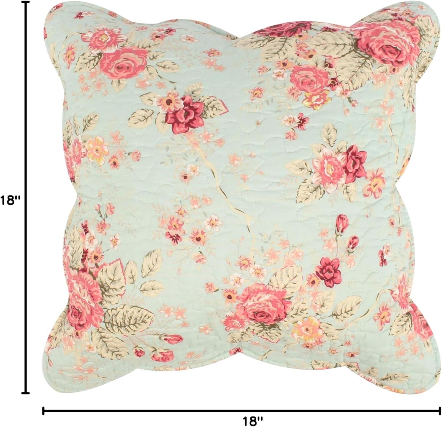 Antique Rose Blue Floral Cotton Throw Pillow Set