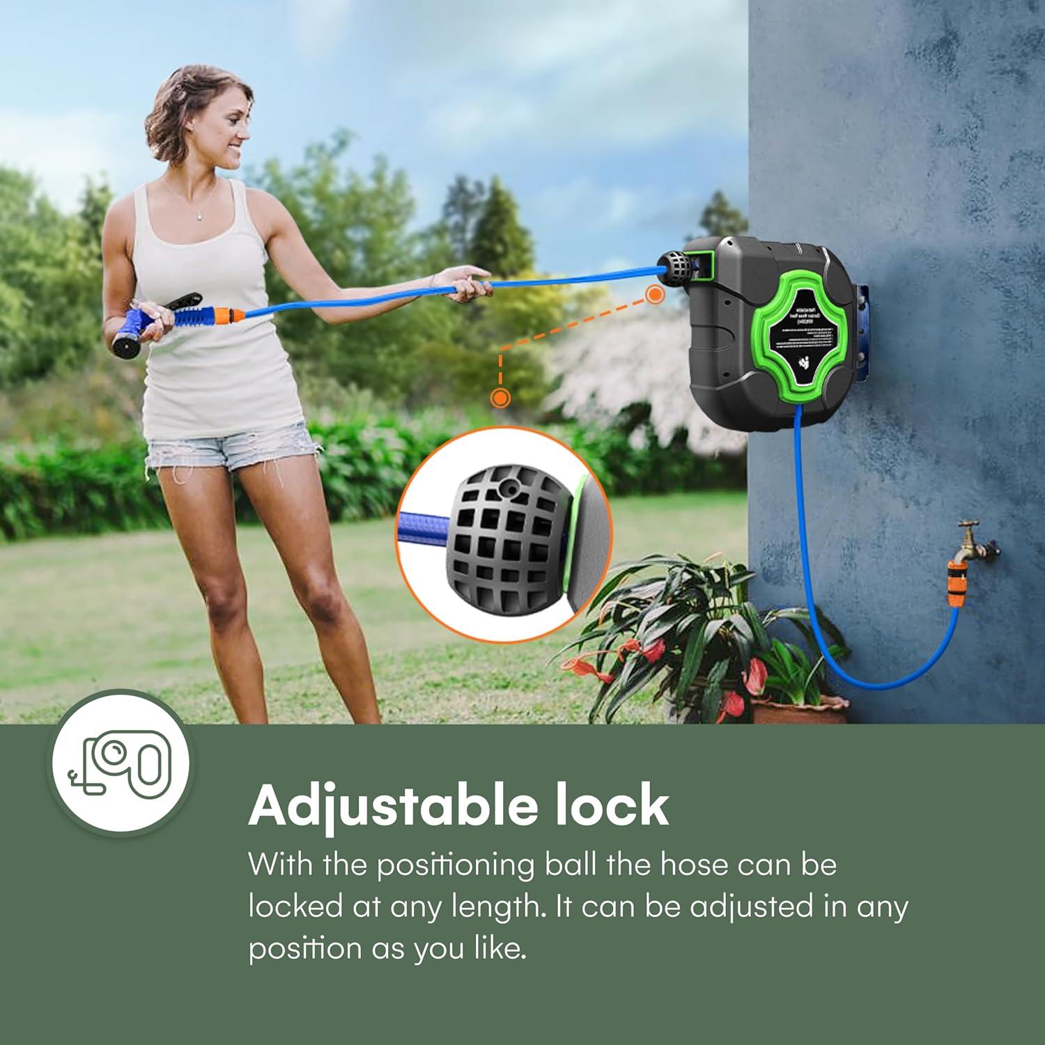 66ft Black and Green Retractable Garden Hose Reel