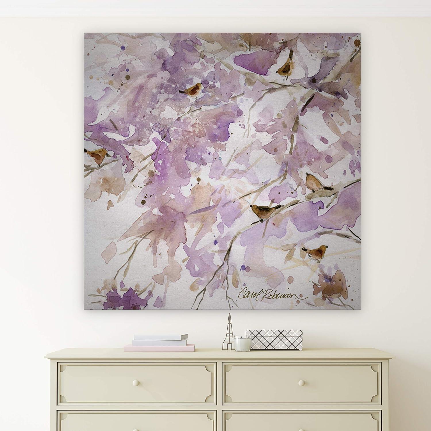 Lavender Spring Birds Gallery Wrapped Canvas Art, 32x32