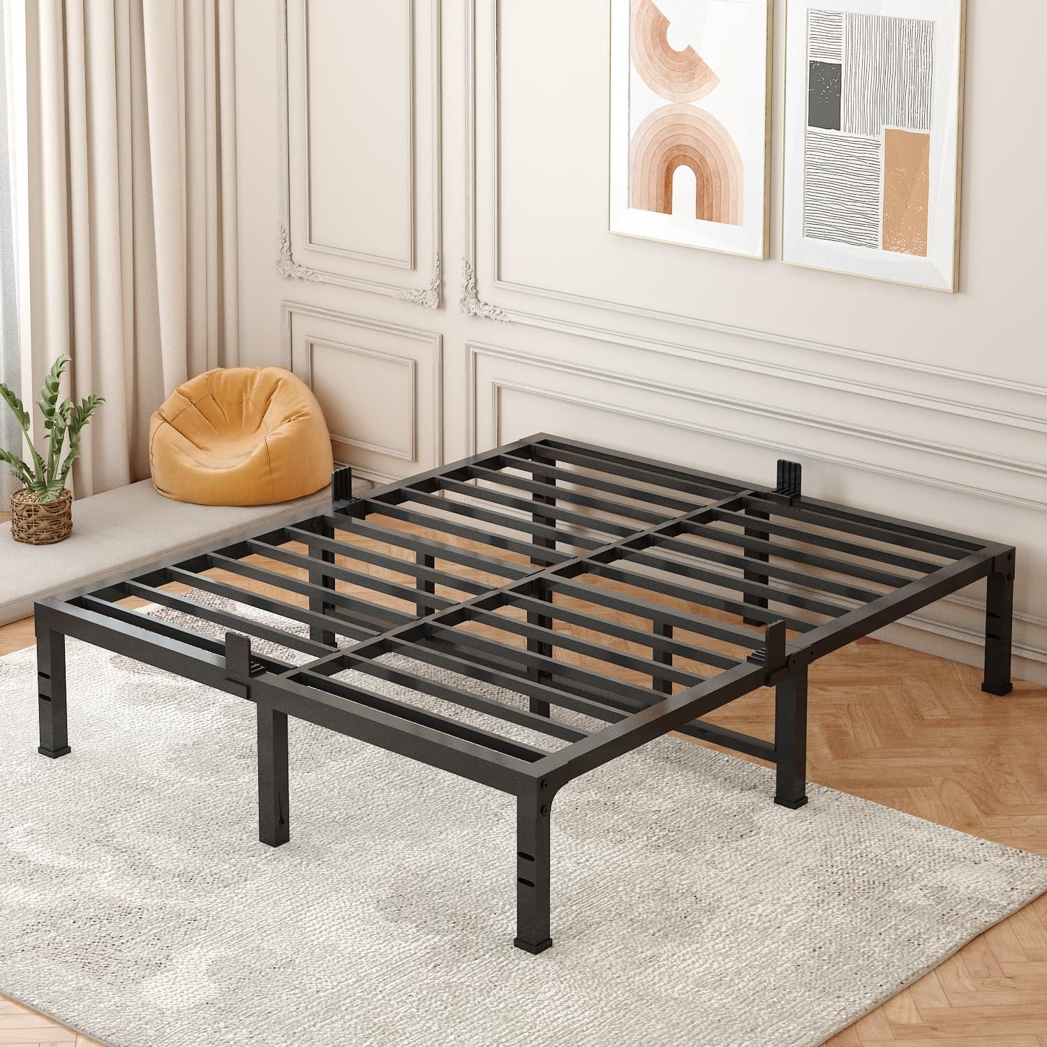 FUIOBYVV King Bed Frames, 16 Inch Heavy Duty Metal Platform Bed Frame King Size Support Up to 3500 lbs, No Box Spring Needed/No Shaking/Steel Slat Support/Noise Free/Easy Assembly