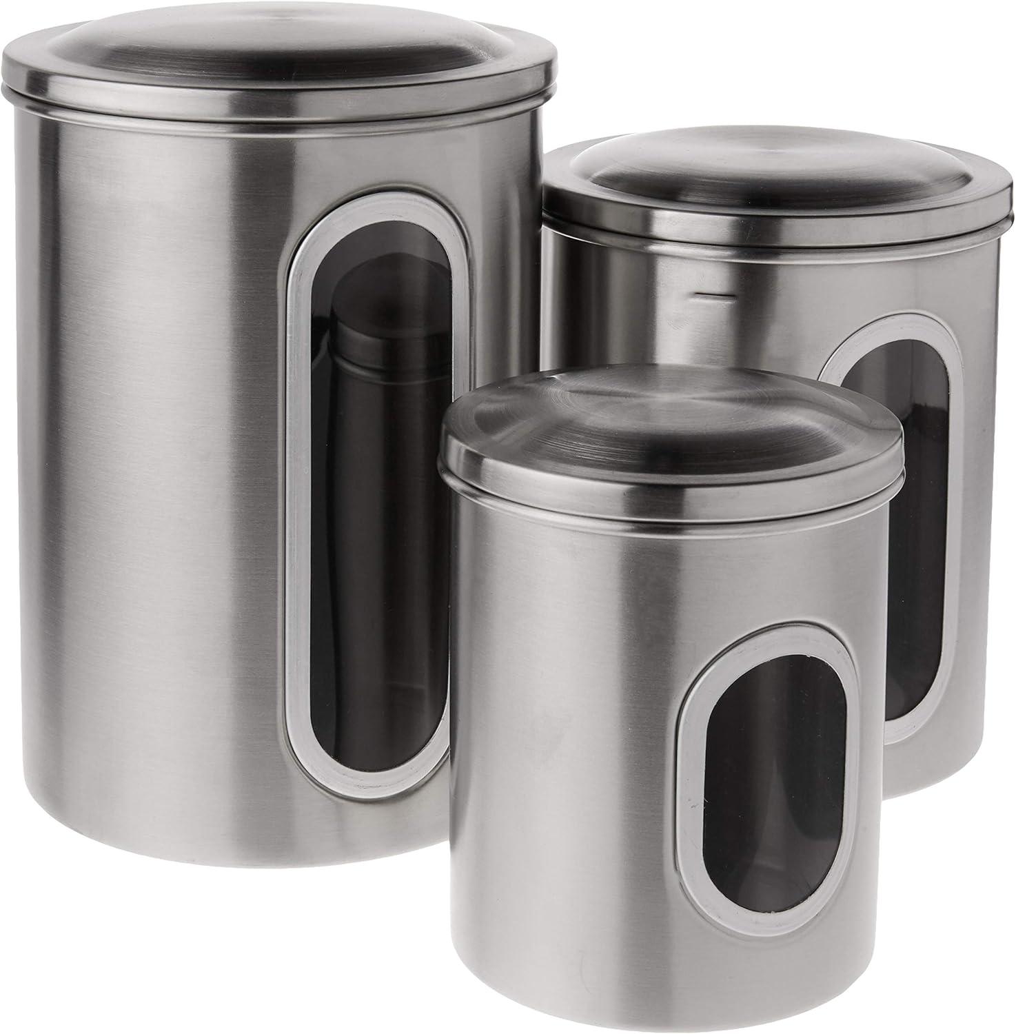 Stainless Steel and Clear 3-Piece Canister Set with Lids