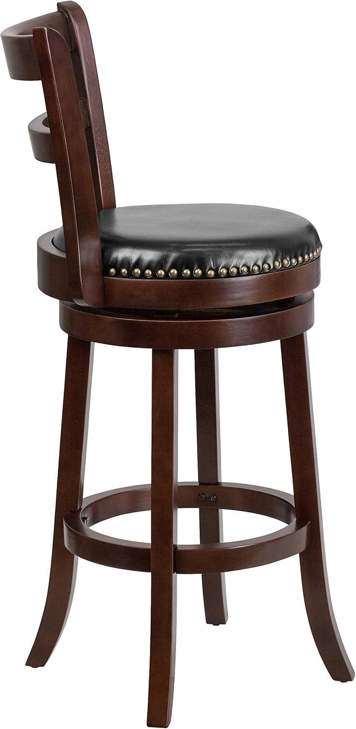 Flash Furniture Becca 30'' High Cappuccino Wood Barstool with Single Slat Ladder Back and Black LeatherSoft Swivel Seat