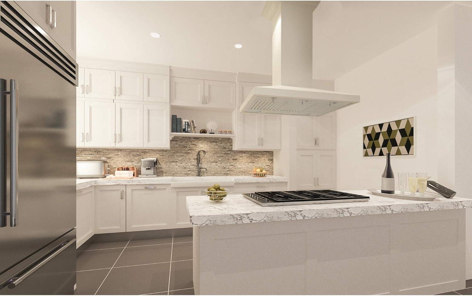 ZLINE 36 in. Wooden Island Mount Range Hood in White - Includes Motor