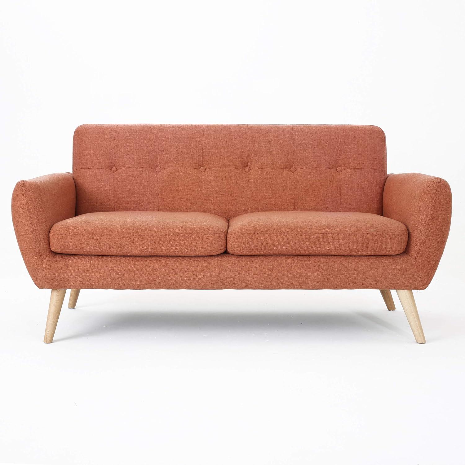 GDFStudio Sheena Mid Century Modern 67.25 " Upholstered Tufted 2 Seater Sofa, Burnt Orange/Natural Oak
