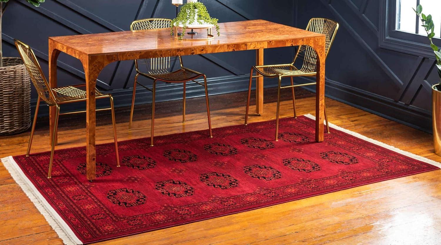 Red Synthetic 4' x 6' Rectangular Stain-Resistant Area Rug