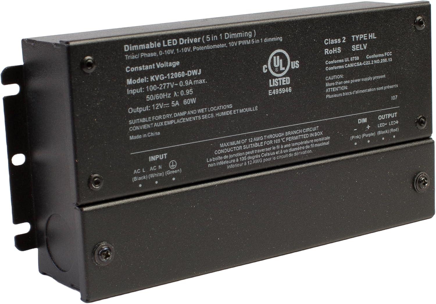 UL listed 12v 5A 60w class 2 dimmable LED driver power supply for led strip light