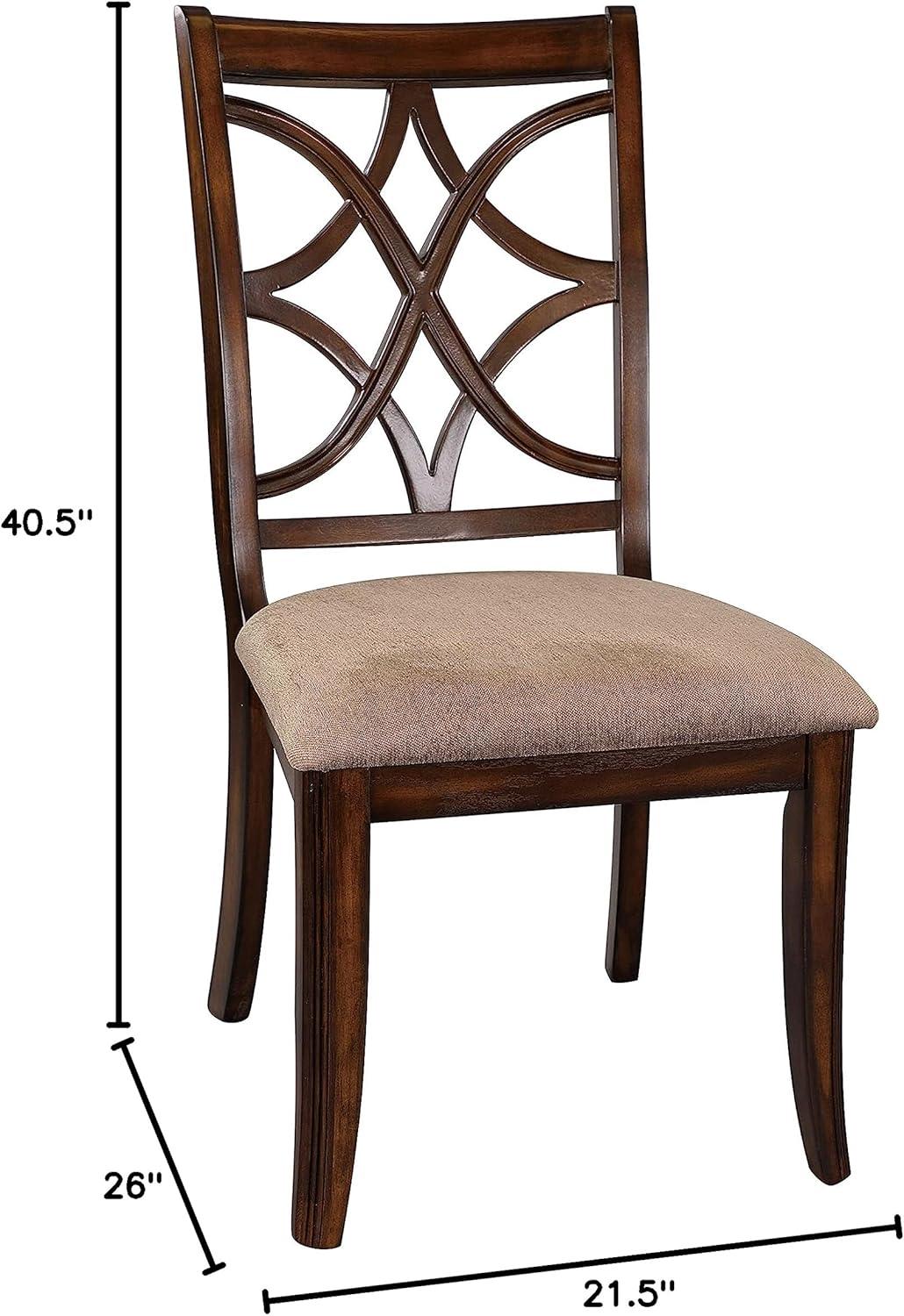 Solid Wooden Side Chair With Beige Fabric Seat, Cherry Brown and Beige (Set Of 2)- Saltoro Sherpi