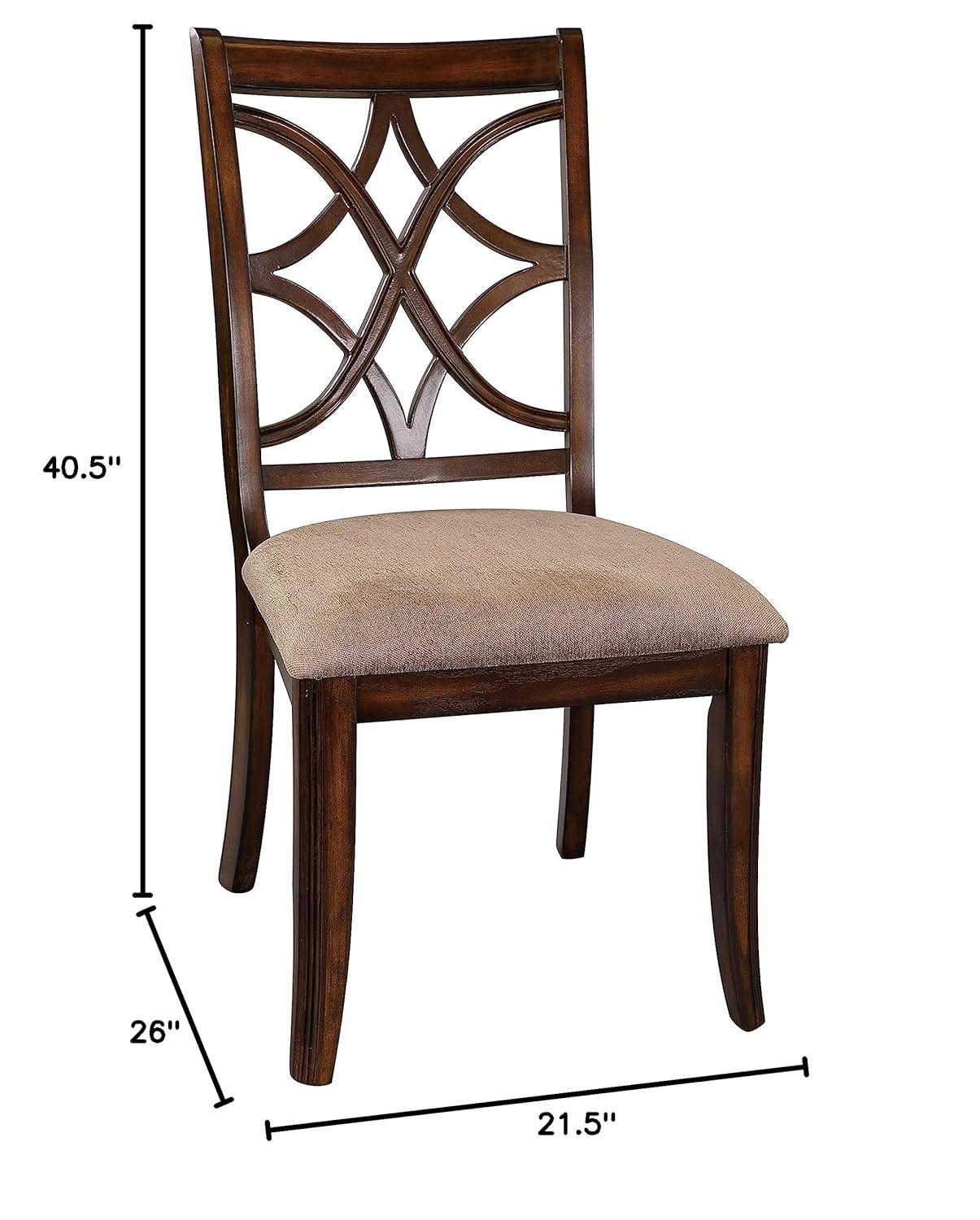 Solid Wooden Side Chair With Beige Fabric Seat, Cherry Brown and Beige (Set Of 2)- Saltoro Sherpi