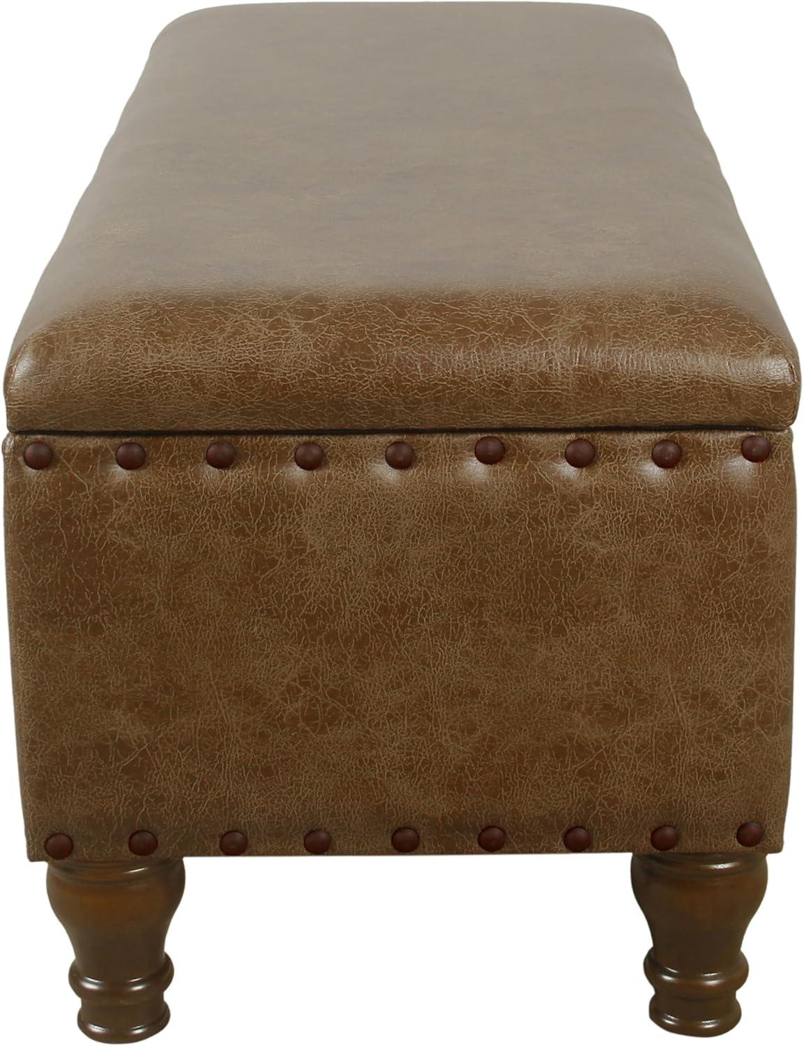 Large Storage Bench with Nailhead Trim Faux Leather Brown - HomePop: Bedroom Accent Furniture, Seating & Coffee Table