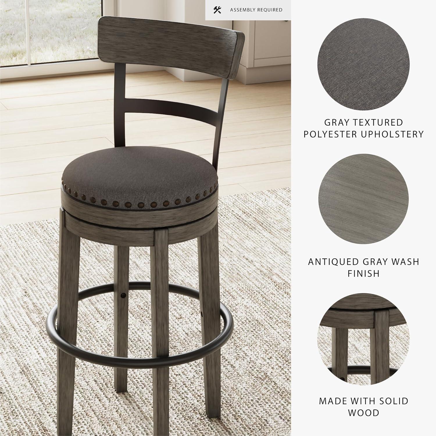 Caitbrook Barstool Gray - Signature Design by Ashley: Antiqued Finish, Swivel, Nailhead Trim