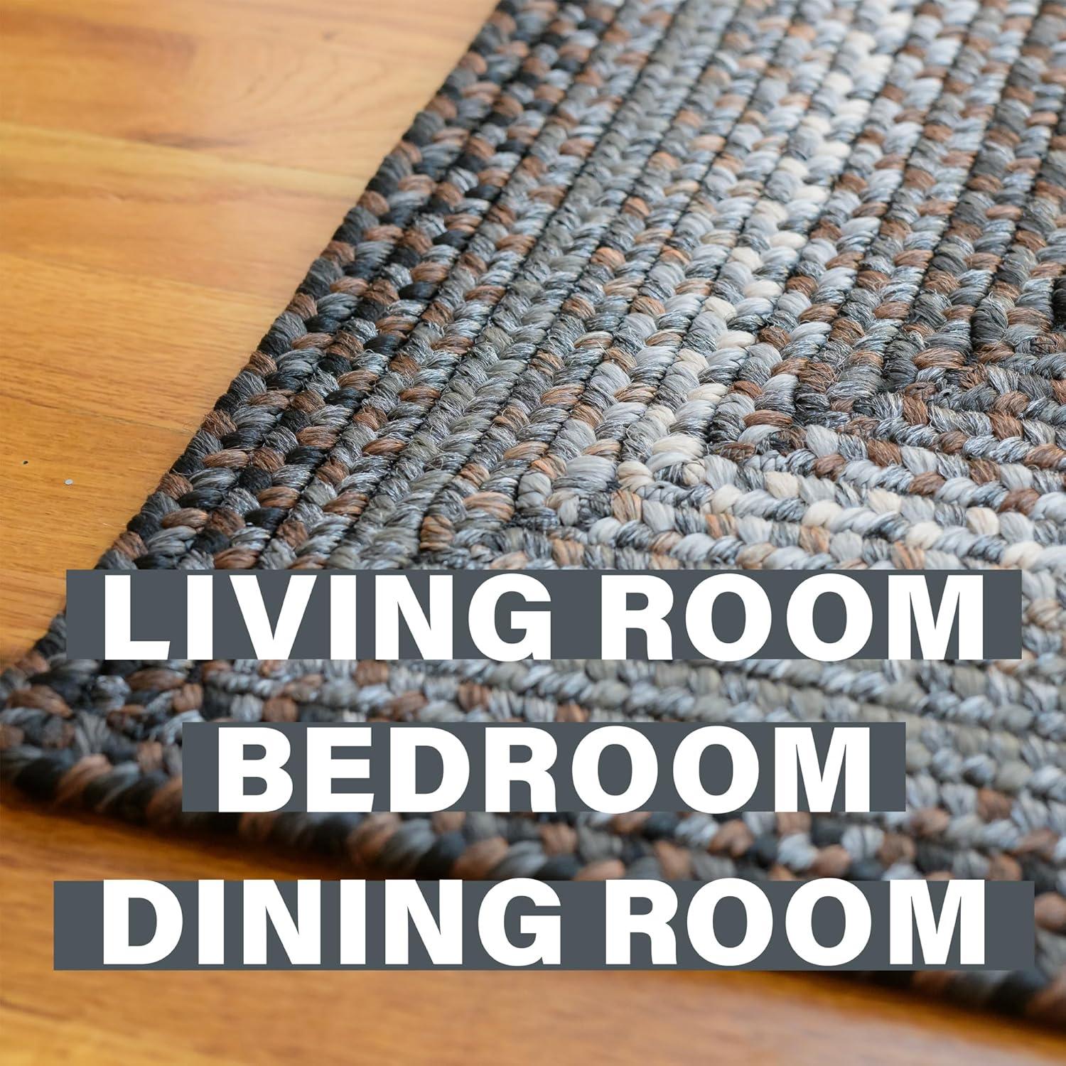 Homespice Midnight Moon Washable 8x10' Rug for Living Room, Bedroom Rug and Dining Room, Indoor-Outdoor Patio Rug Pet Friendly. Decor Style- Farmhouse Rug, Rustic, Country, Black Braided Rug