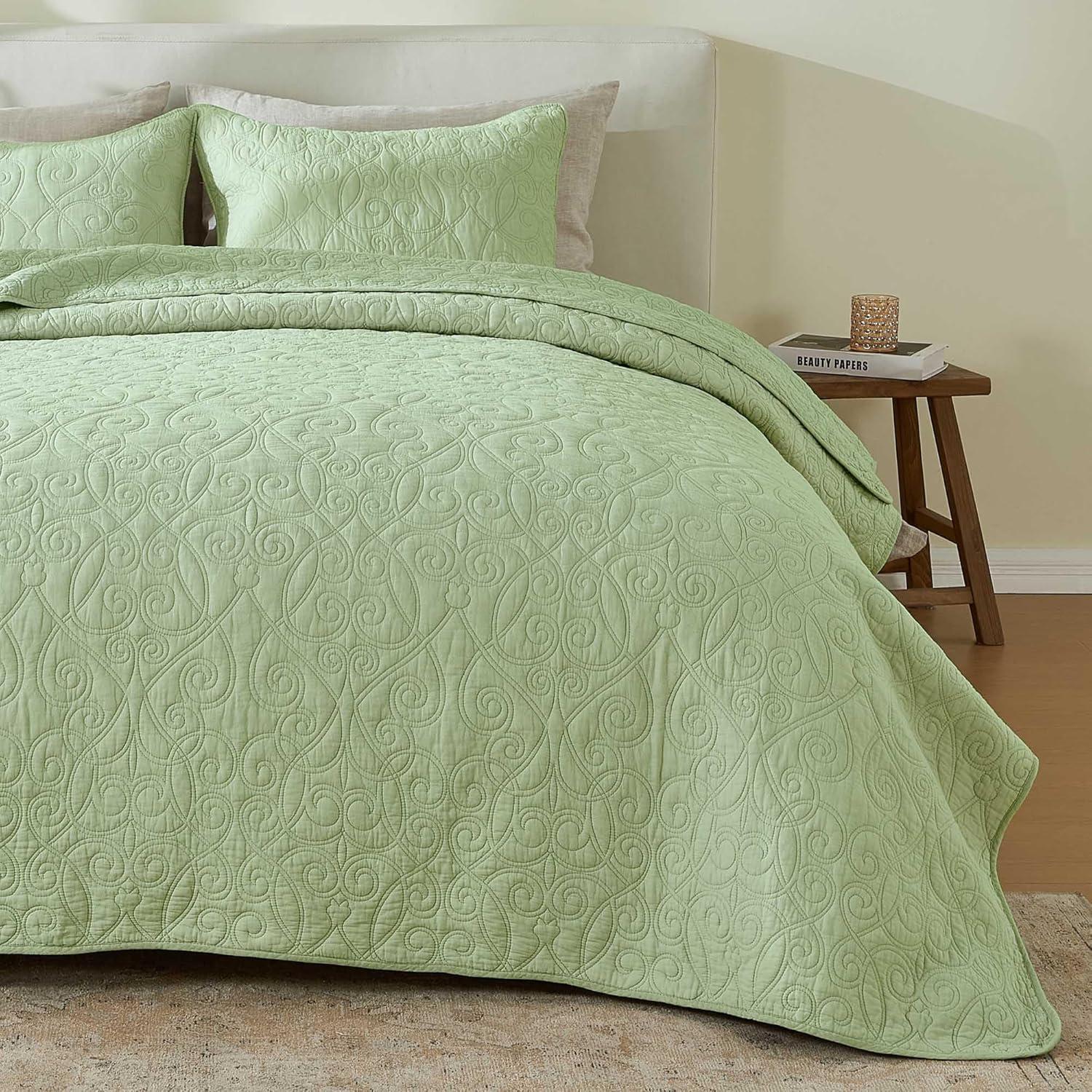 Vintage Comfort 100% Cotton Stitched 3 Piece Quilt Set with Shams, Full / Queen