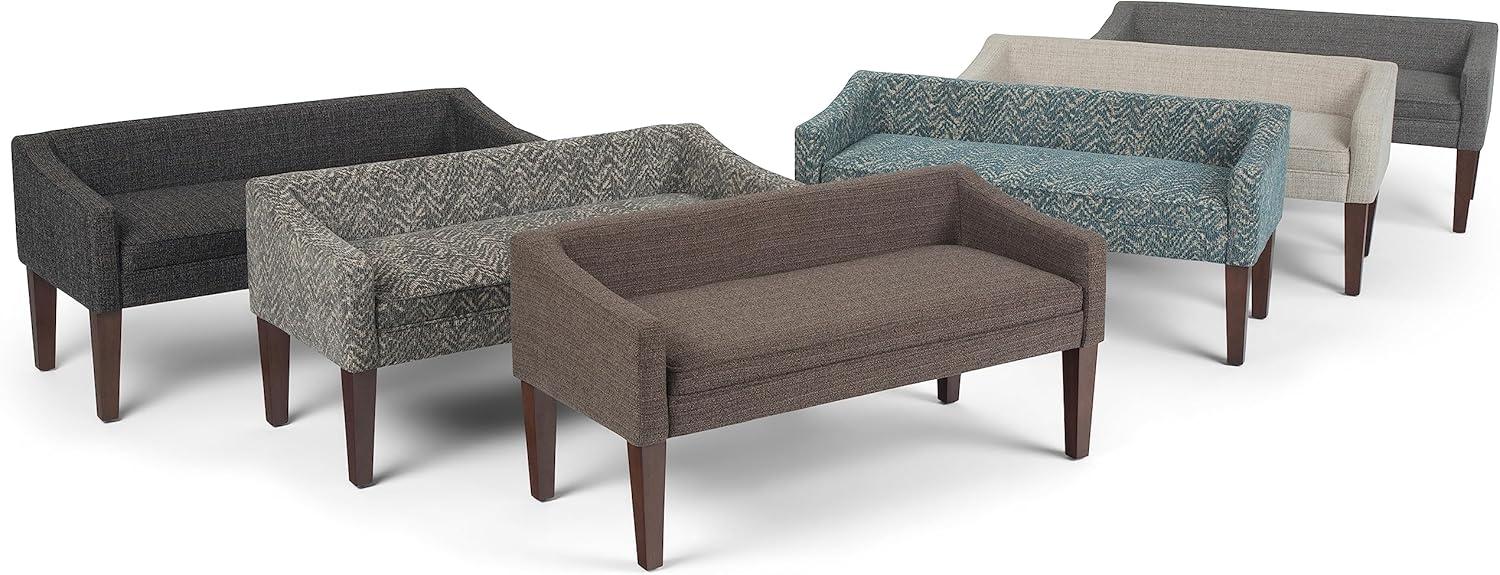 Parris Dark Grey Tweed-Look Upholstered Bench with Swooped Arms