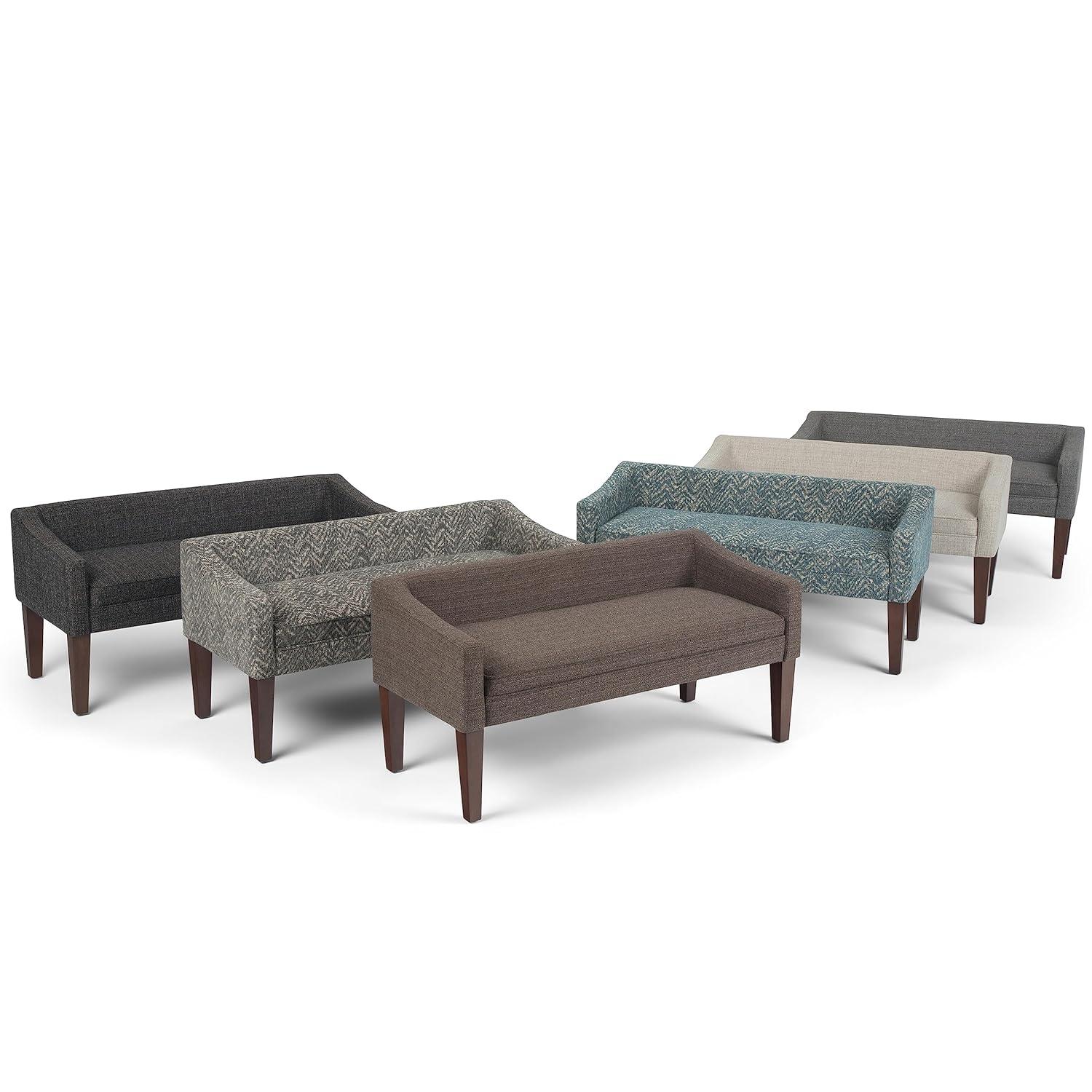 Simpli Home Parris 50"W Upholstered Contemporary Fabric Entryway Bench with Low-Profile Back and Swooped Arms