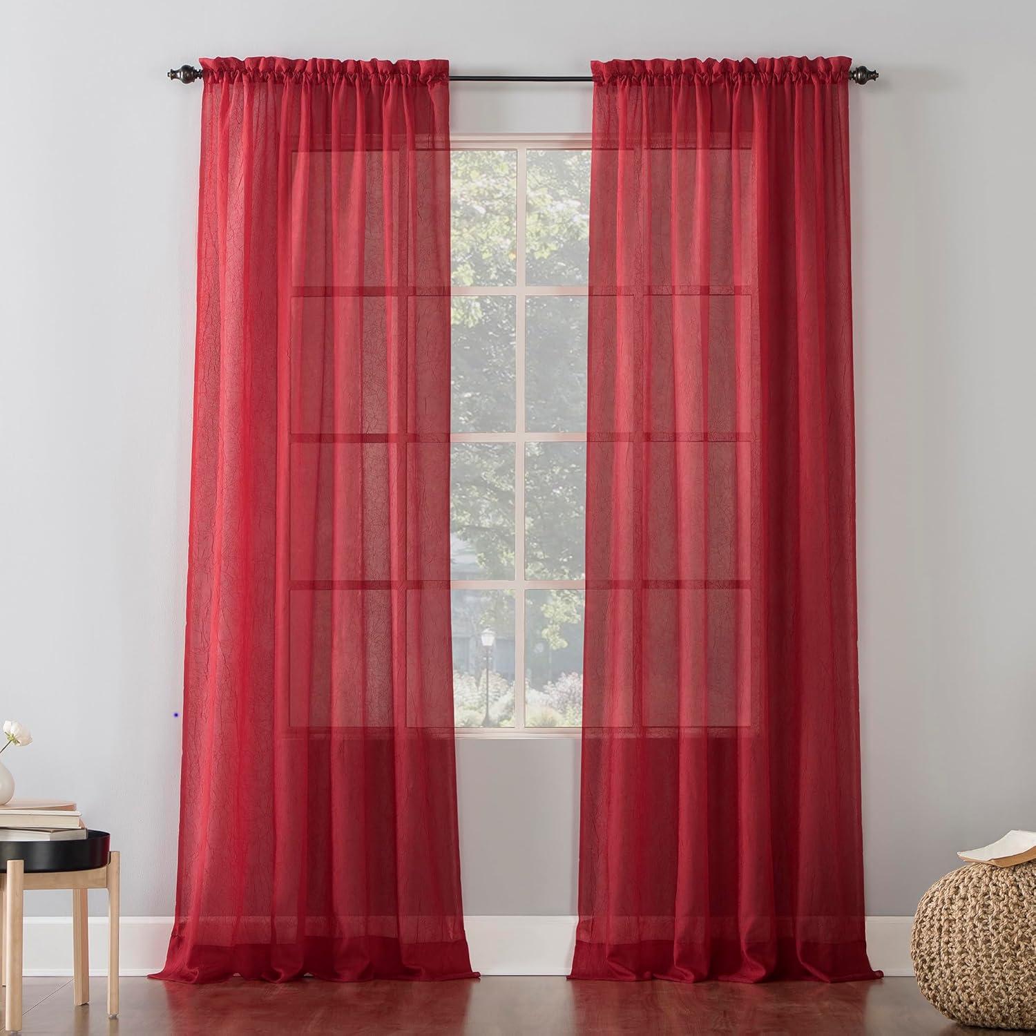 No. 918 Jillian Crushed Voile Sheer Rod Pocket Curtain Panel, 51" x 108", Red
