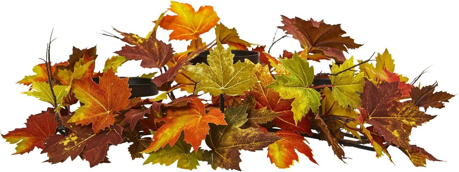 Nearly Natural 7-in Maple Leaf Artificial Arrangement Candelabrum