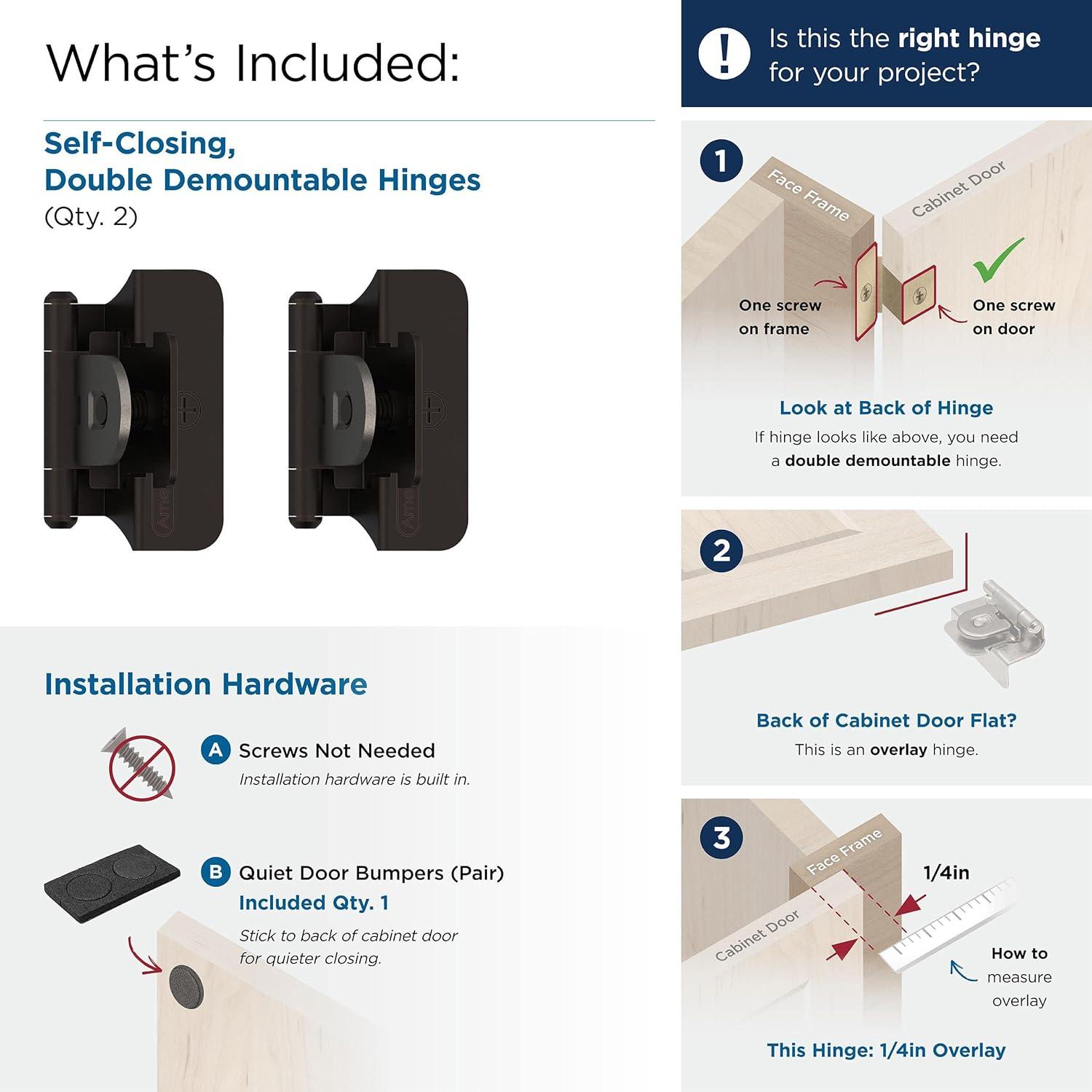 Oil-Rubbed Bronze Self-Closing Double Demountable Cabinet Hinges