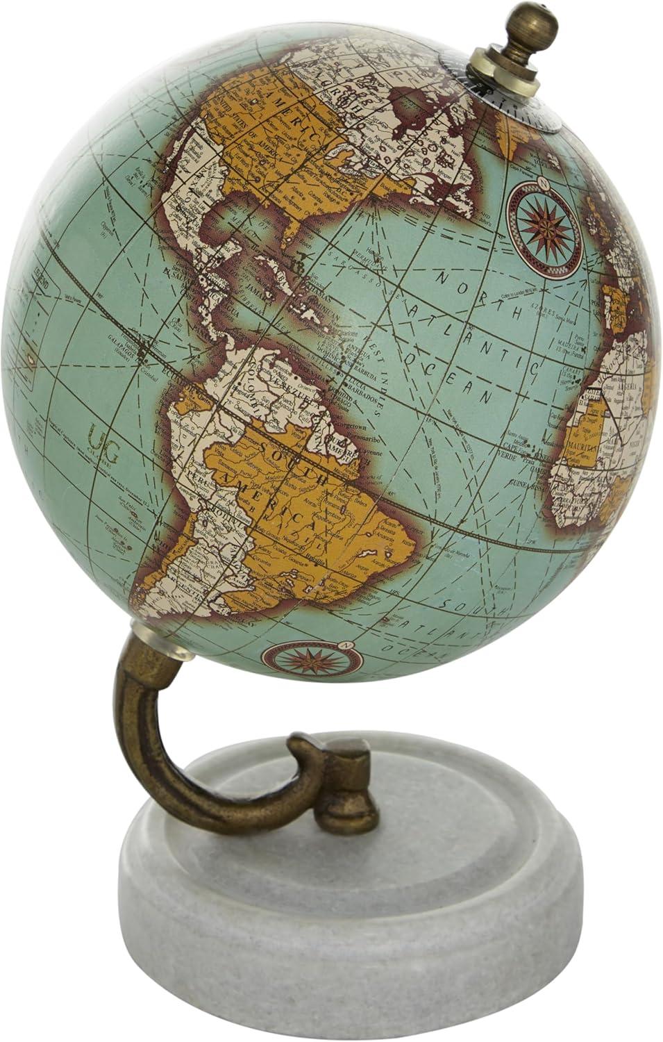 Elegant Teal Marble 5" Globe with Rustic Gold Stand