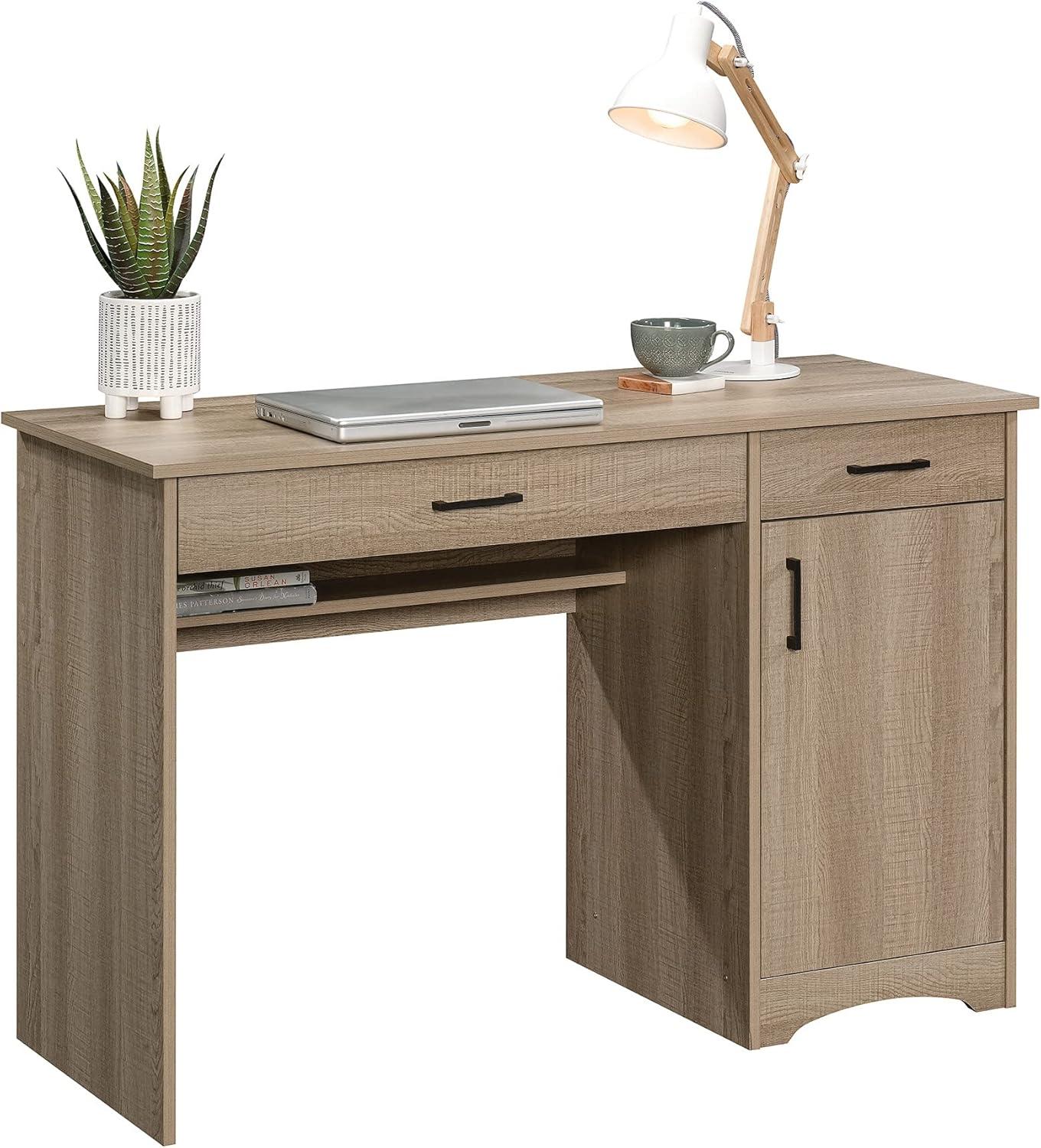 Summer Oak Wood Computer Desk with Drawer and Keyboard Tray