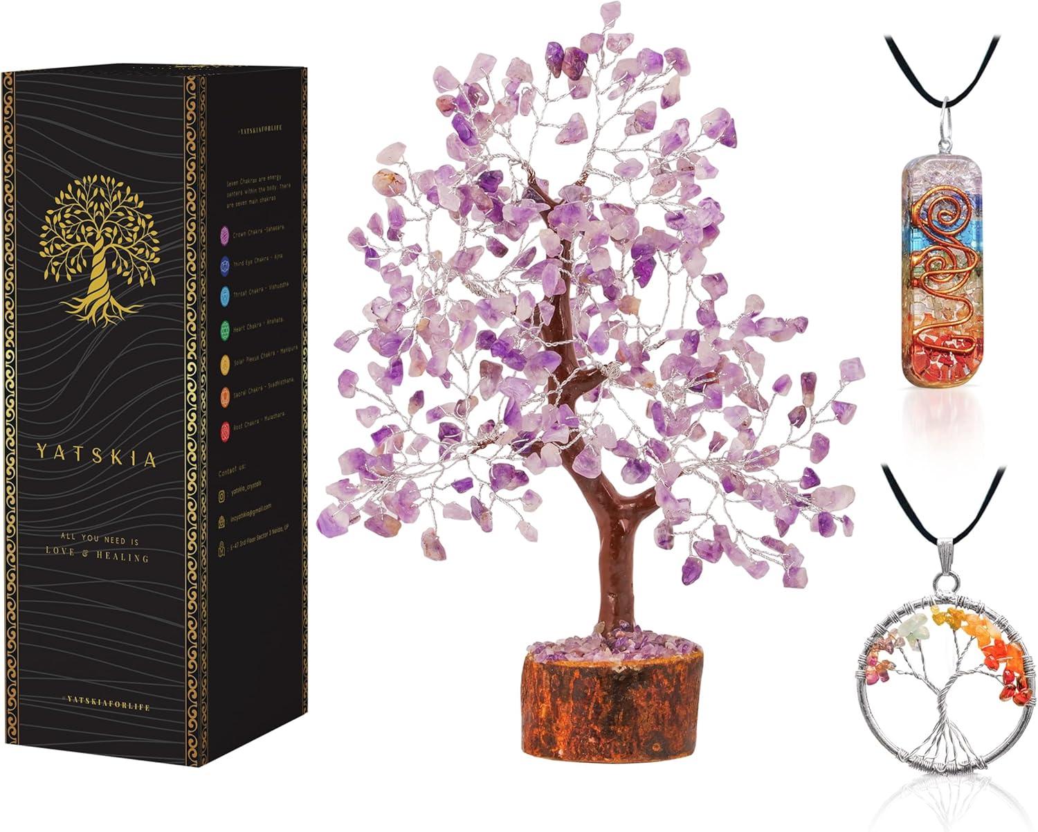 Amethyst Crystal Tree with Wooden Base for Office Decor