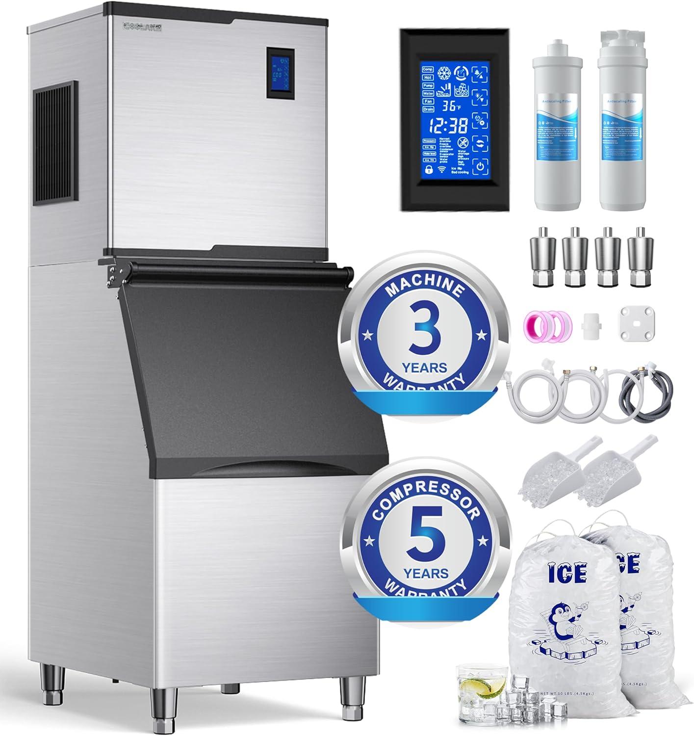 Coolake Commercial Ice Maker Machine 450lbs With 360lb Large Storage, 22 Inch Full Cube Air Cooled Stainless Steel Freestanding Ice Machine For Restaurant Church Hotel, Doe Etl Listed & Reviews | Wayfair