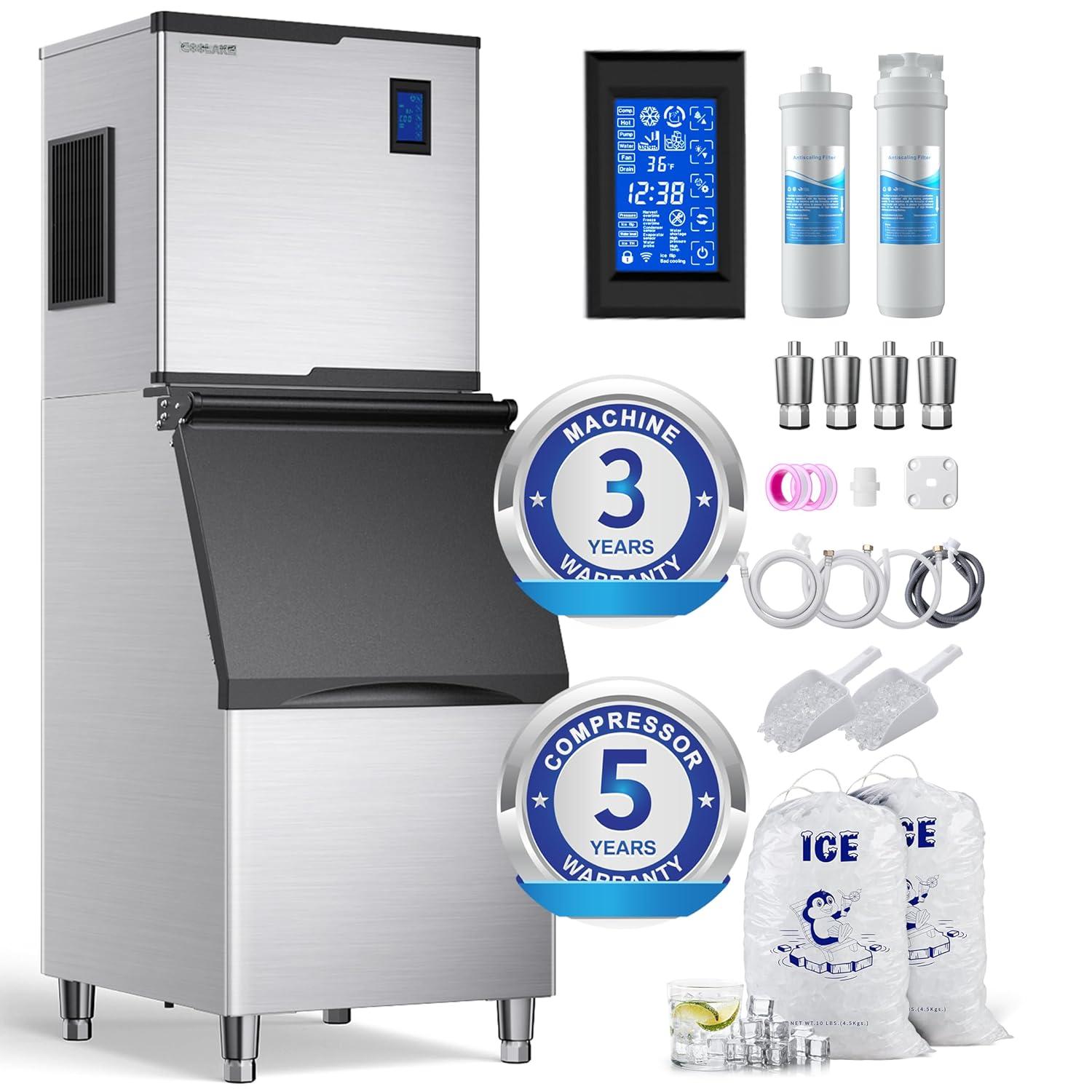 Coolake Commercial Ice Maker Machine 450lbs With 360lb Large Storage, 22 Inch Full Cube Air Cooled Stainless Steel Freestanding Ice Machine For Restaurant Church Hotel, Doe Etl Listed & Reviews | Wayfair
