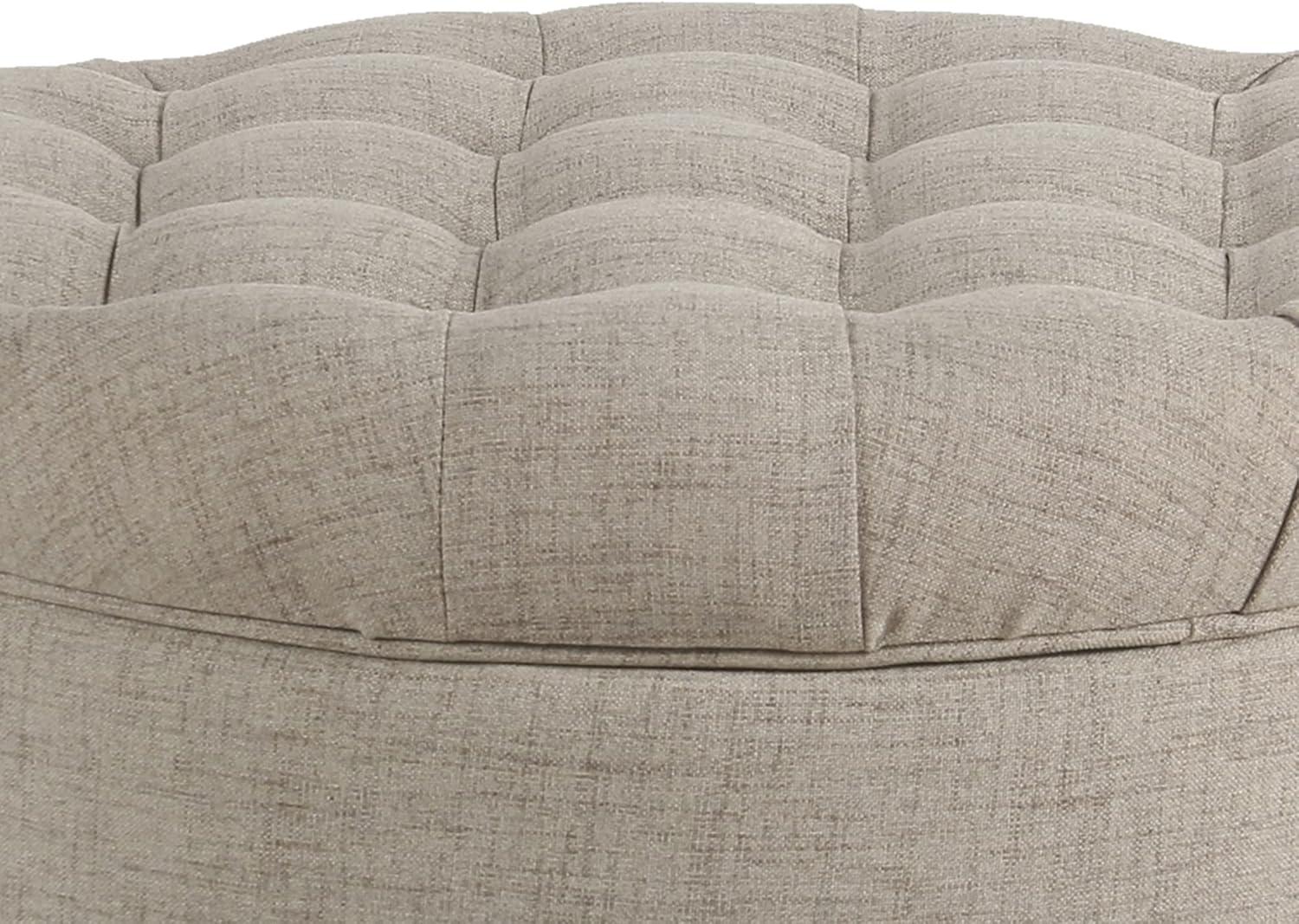 Benzara Otomana de Madera Tapizada en Tela con Almacenamiento con Tapa Elevable Capitoné, Beige-Color:Beige