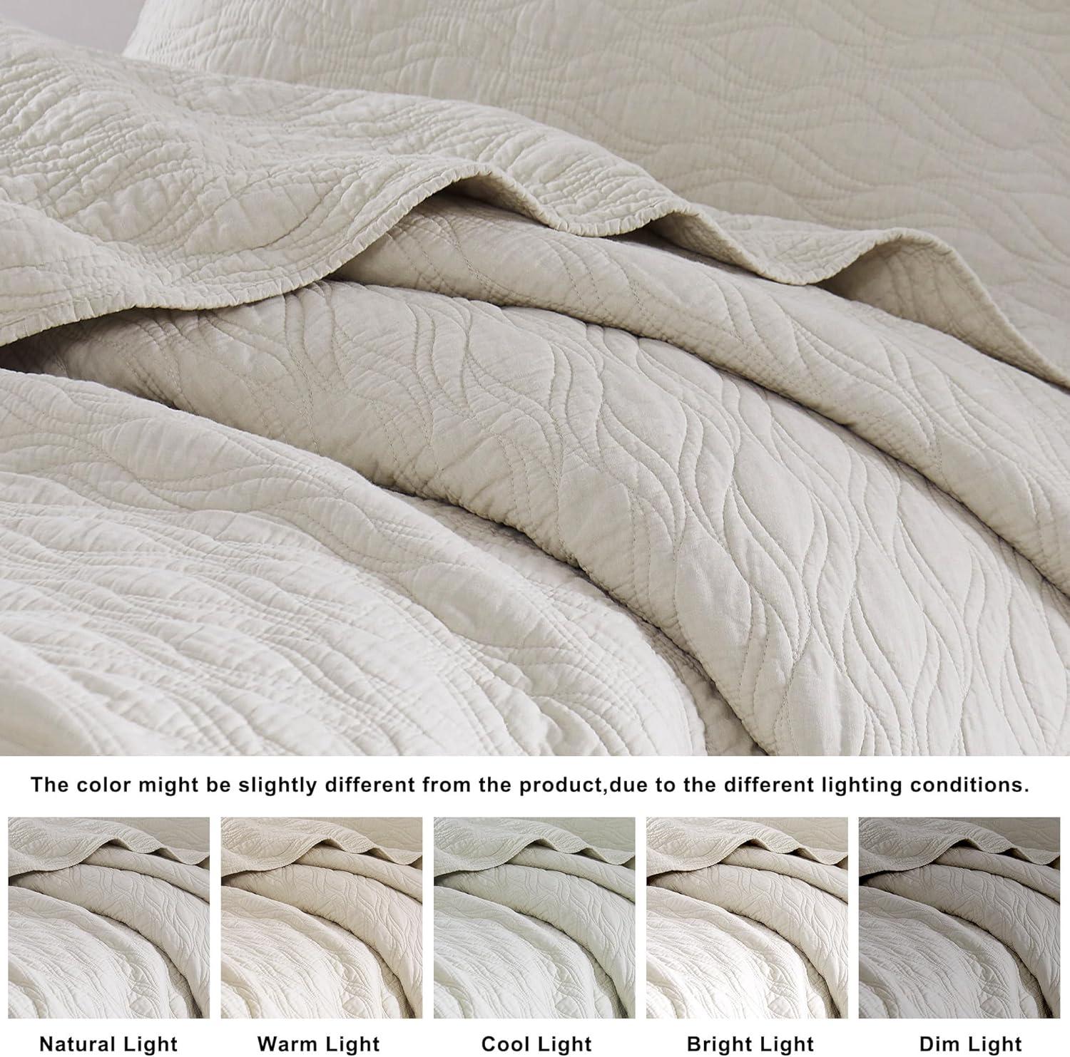 Ivory Cotton King Quilt Set with Geometric Pattern