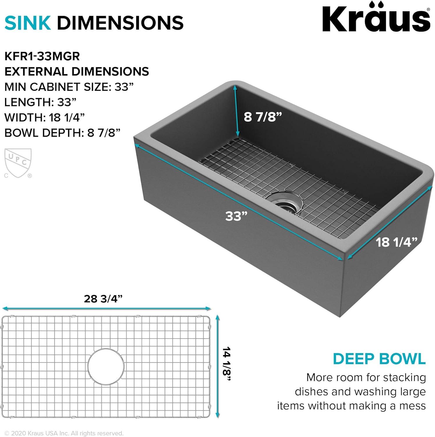 KRAUS Turino™ 33" L Farmhouse Reversible Apron Front Fireclay Single Bowl Kitchen Sink