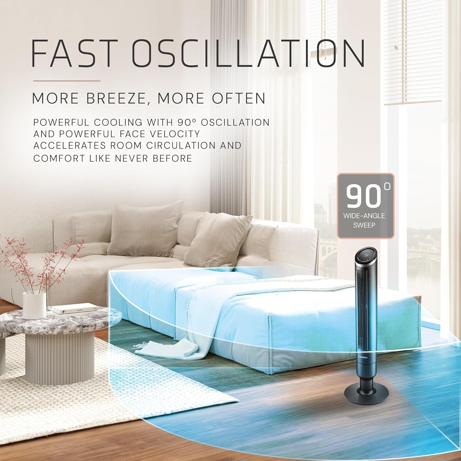 Lasko 42" Black Oscillating Remote Controlled Tower Fan