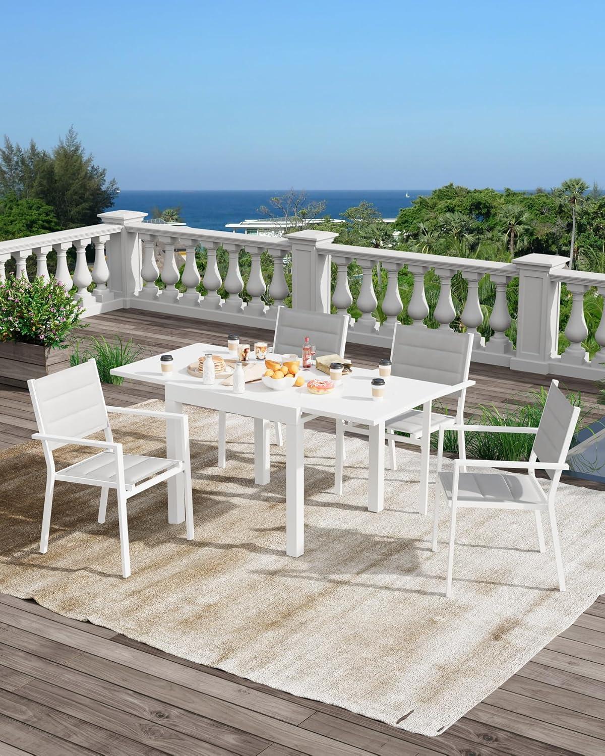 Garvee Expandable Outdoor Dining Table – Adjustable Patio Table for 4-6 People, Durable Aluminum Slat Frame for Backyard, Deck, and Porch, White
