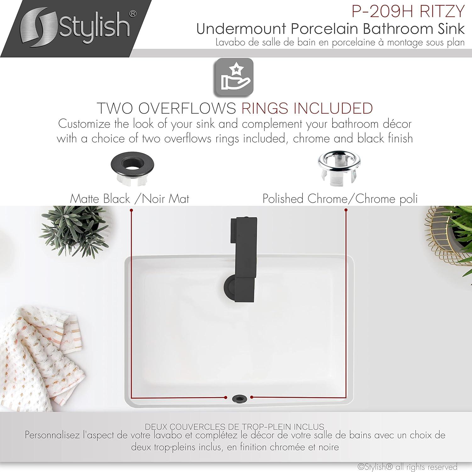 STYLISH Ritzy 20-3/8"L White Rectangular Undermount Bathroom Sink