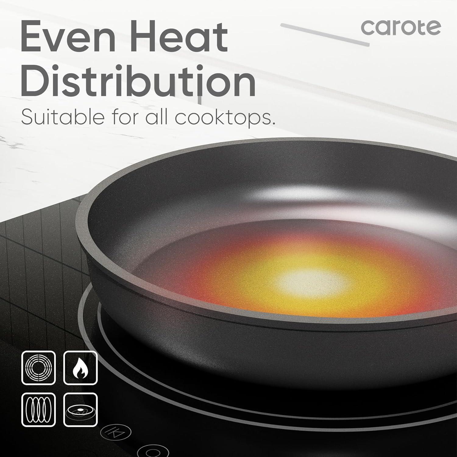 Carote 16 Pcs Nonstick Cookware Sets, Premium Pots and Pans Set, Easy to Clean, Grey and Gold