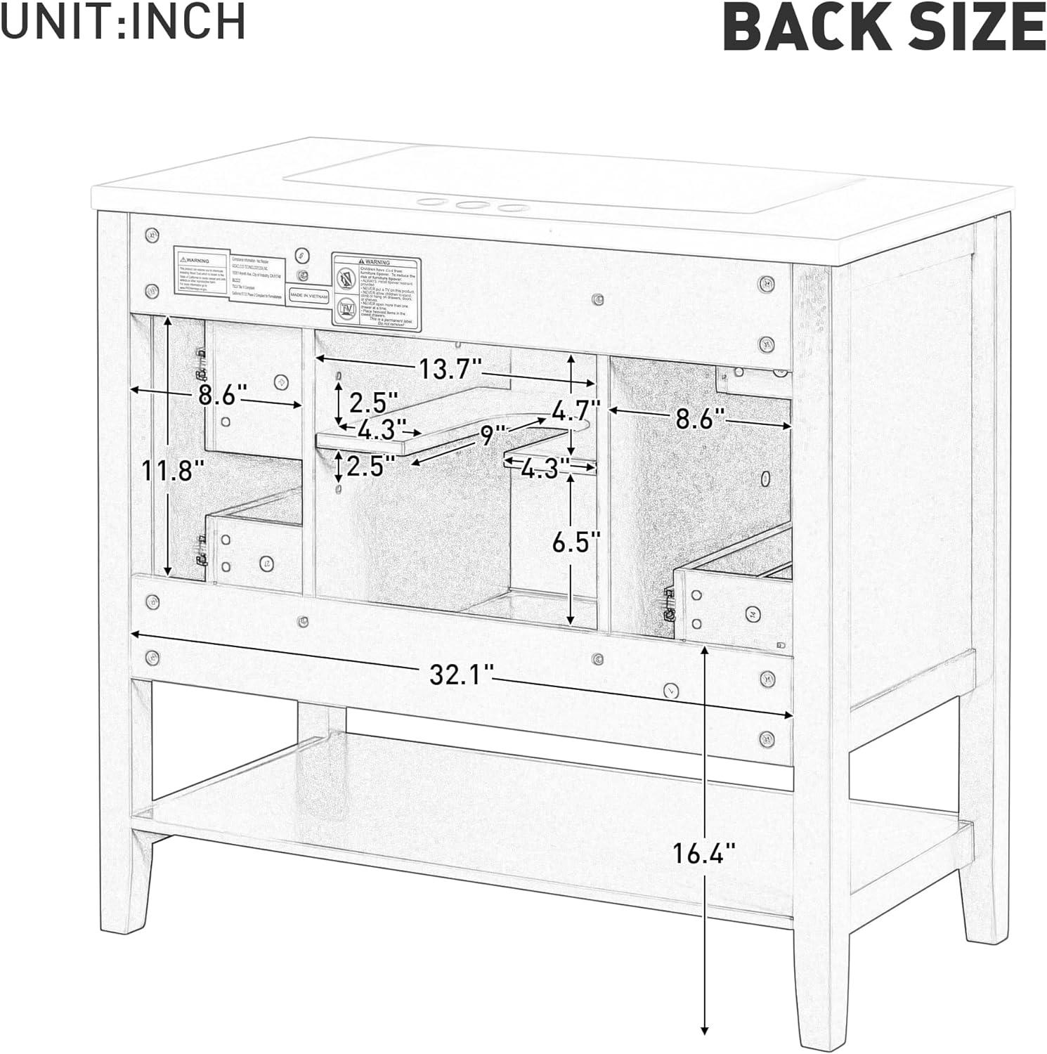 Green 36" Freestanding Bathroom Vanity with Drawers and Cabinet