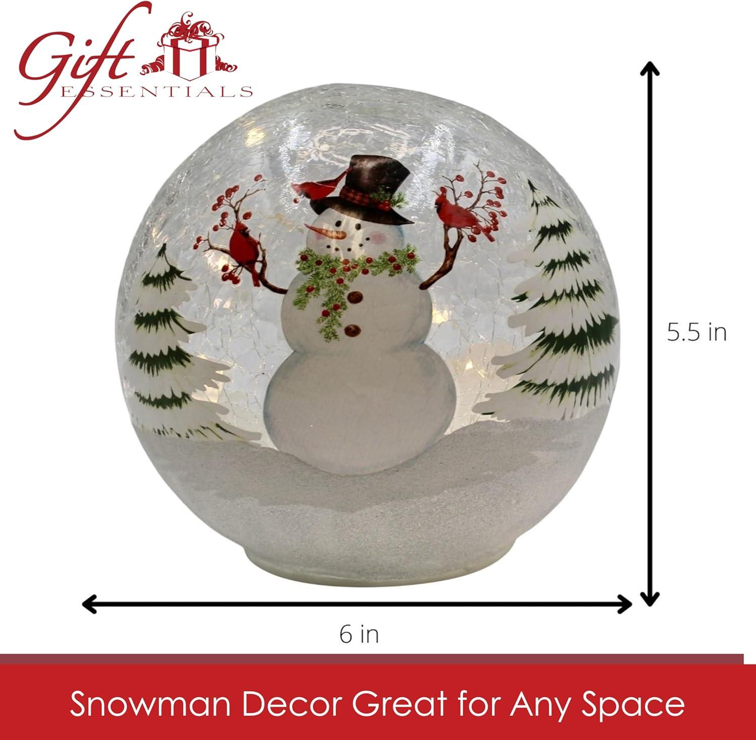 Festive Snowman and Cardinals Crackle Glass LED Globe