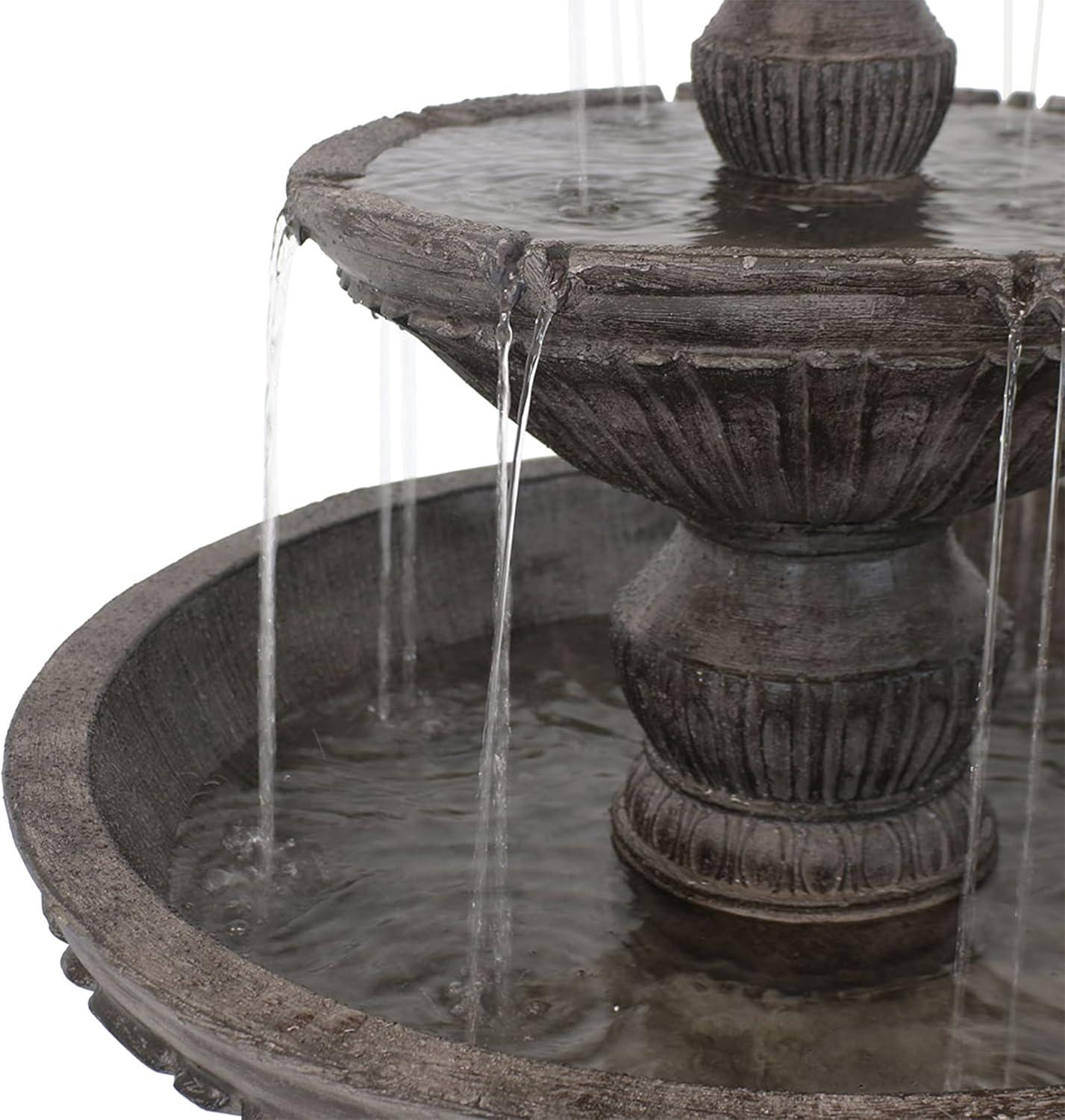 Sunnydaze 55"H Electric Polystone Classic Style 3-Tier Designer Outdoor Water Fountain, White Finish