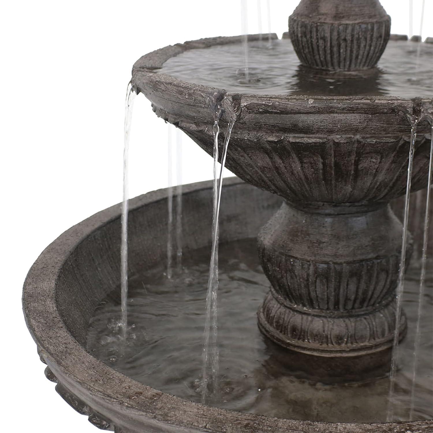 Sunnydaze 55"H Electric Polystone Classic Style 3-Tier Designer Outdoor Water Fountain, White Finish