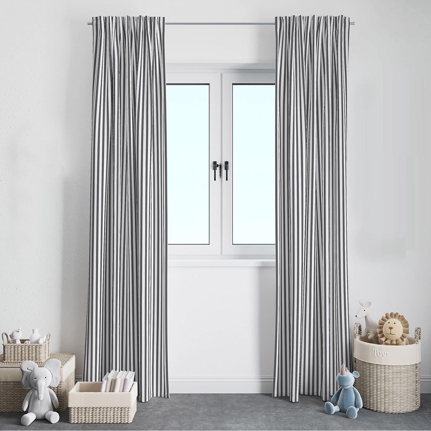 Bacati - Single Light Filtering Curtain Panel Pin Stripes Grey