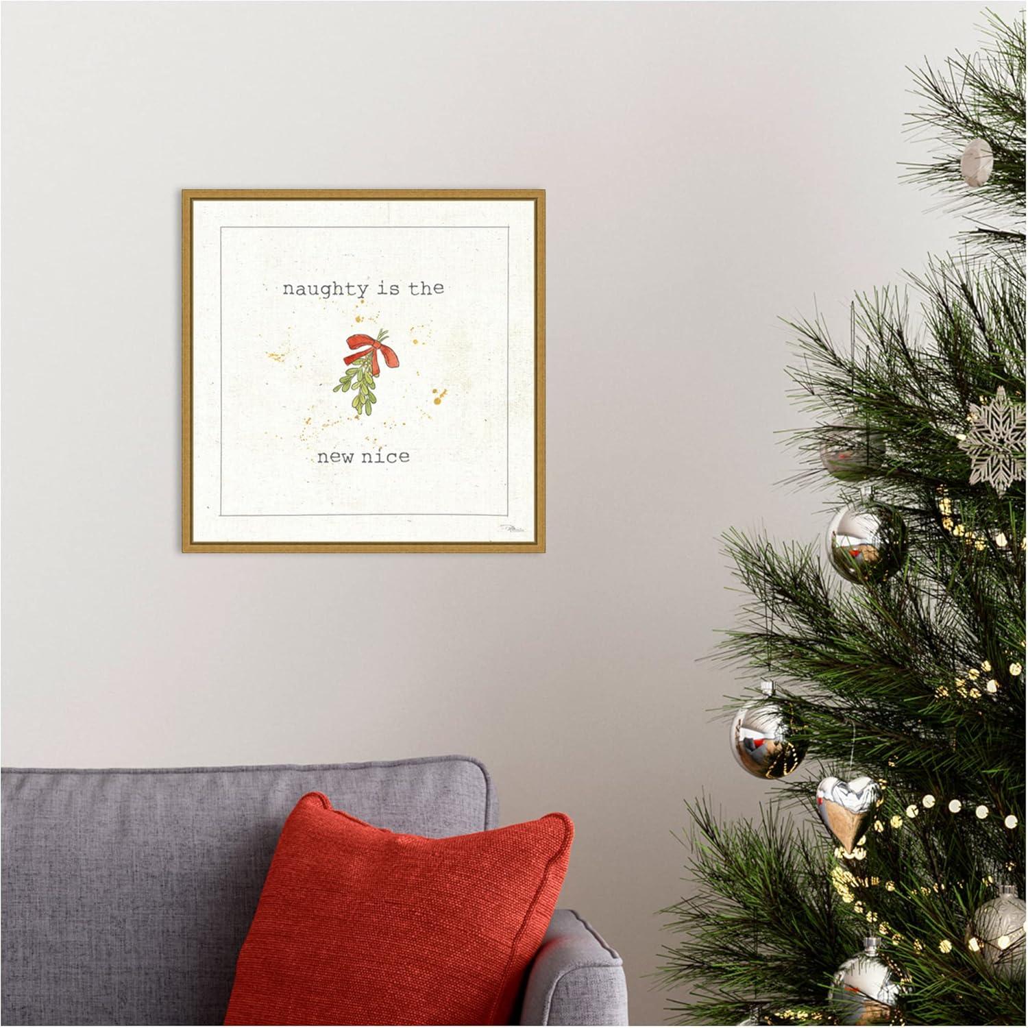 Christmas Mistletoe Quote Canvas Print with Gold Frame