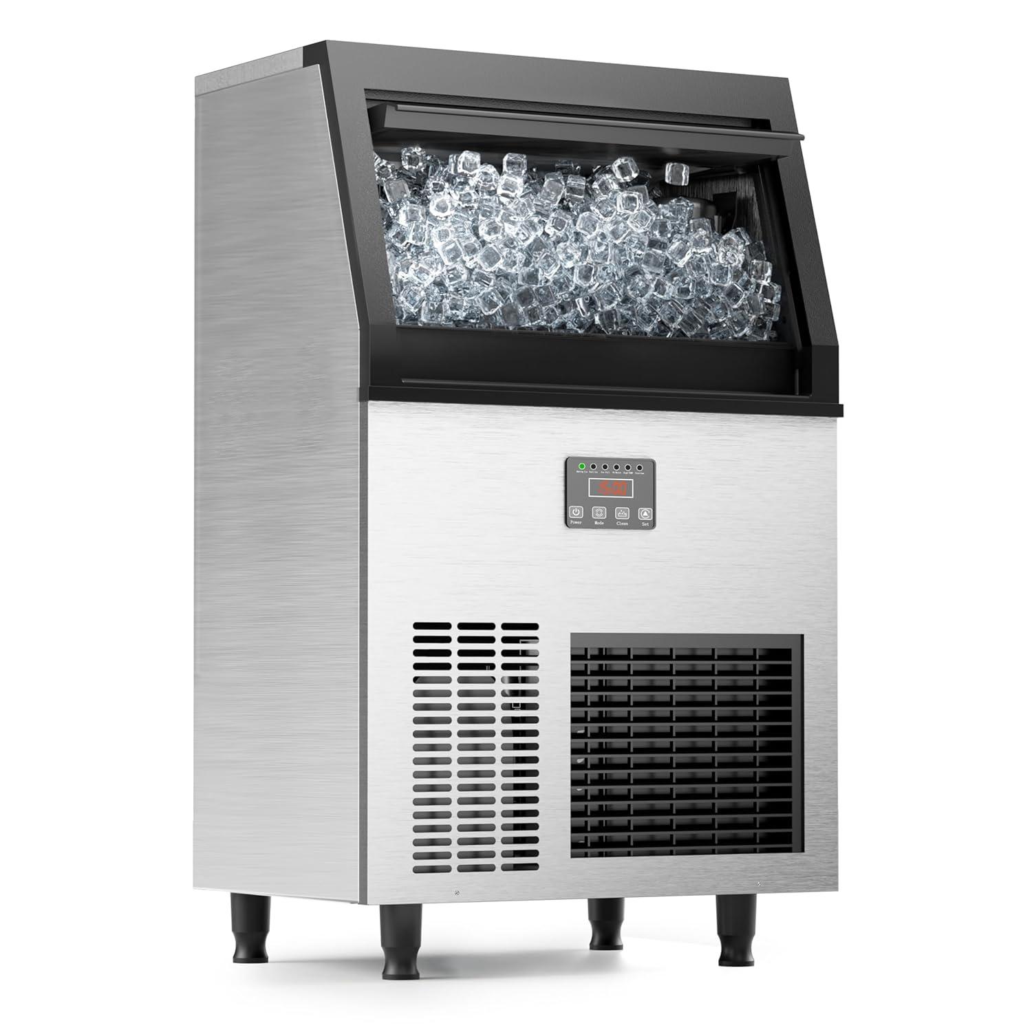 Coolake Coolake Commercial Ice Maker Machine 200lbs/24h, Air Cooled Under Counter Ice Maker With 50lbs Ice Storage, Stainless Steel Self Cleaning Freestanding Ice Maker For Home Bar Restaurant Kitchen