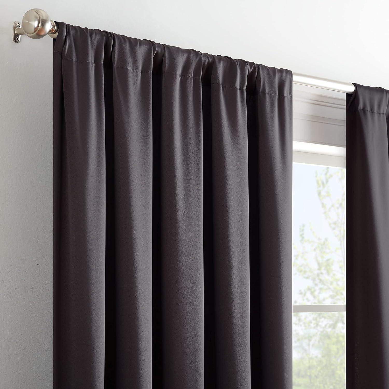 Eclipse Tricia Solid Thermapanel Room Darkening Rod Pocket Single Curtain Panel, Grey, 52 x 95