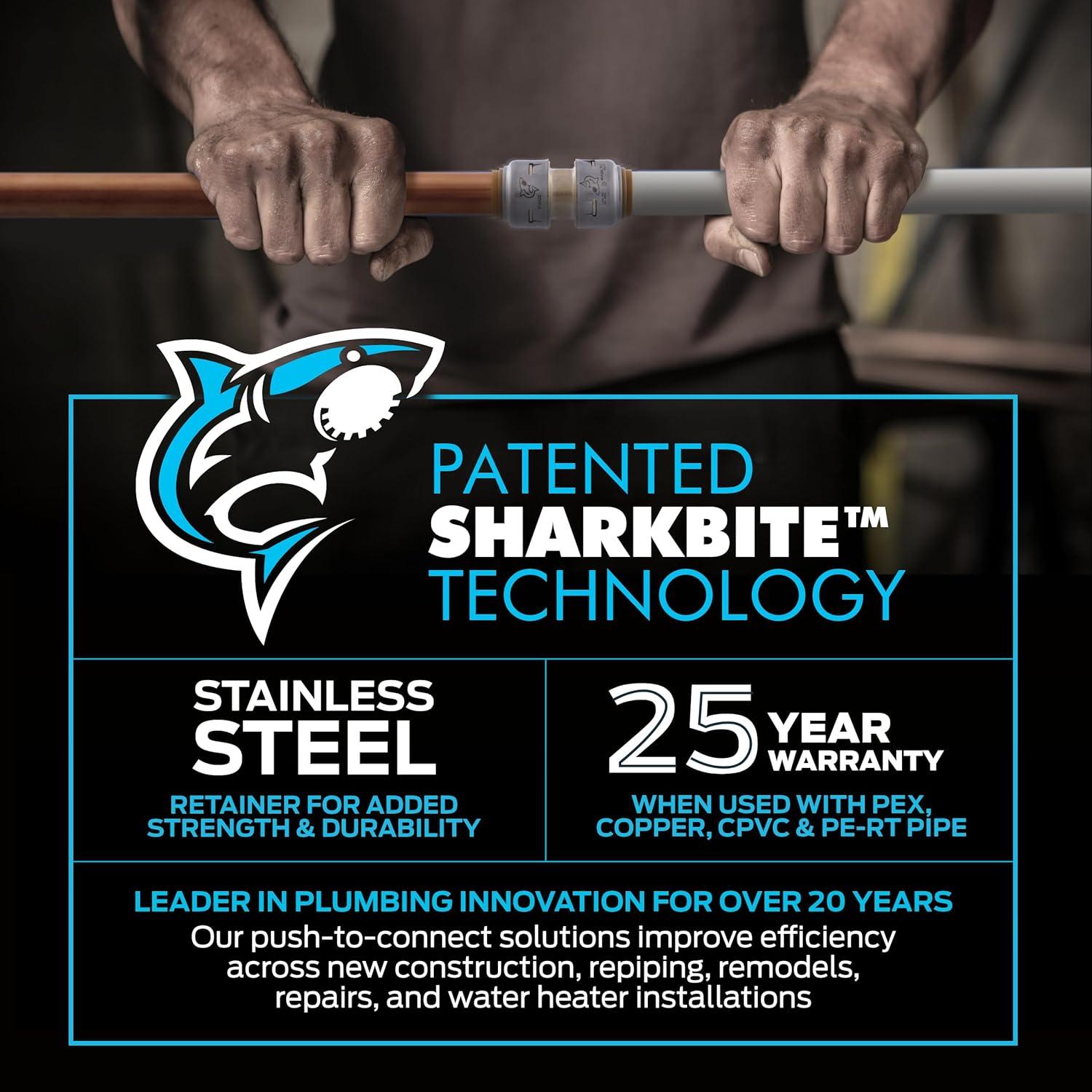 SharkBite Max 1/2 Inch Ball Valve, Push to Connect Brass Plumbing Fitting, Water Shut Off, PEX Pipe, Copper, CPVC, PE-RT, HDPE, UR22222A