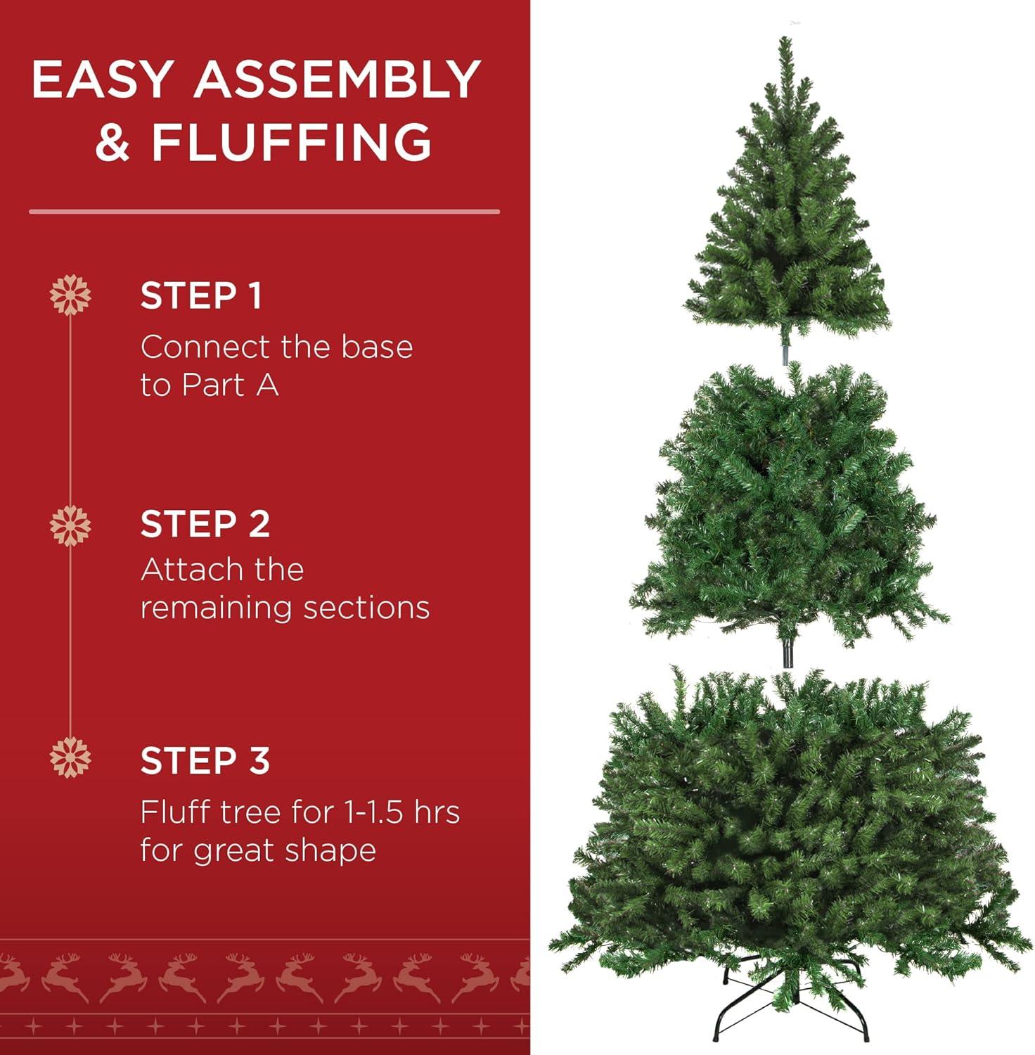 Best Choice Products Pre-Lit Spruce Artificial Christmas Tree w/ Easy Assembly, Metal Hinges & Foldable Base