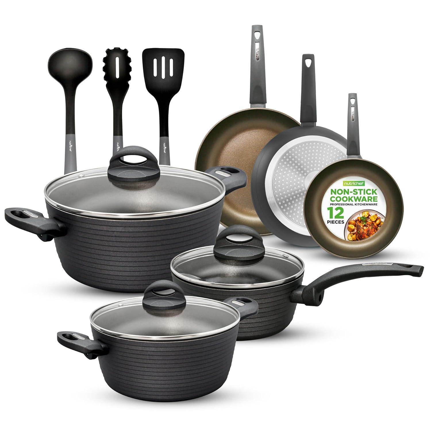 NutriChef 12 - Piece Non-Stick Aluminum Cookware Set