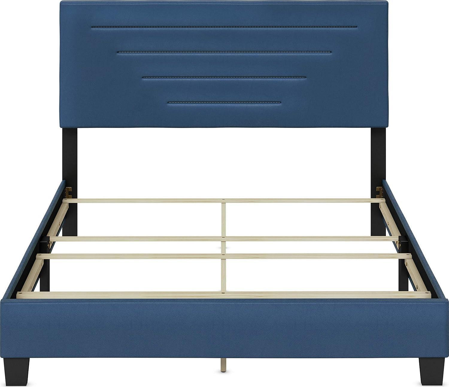 Luxenbourg Blue Faux Leather King Platform Bed with Tufted Upholstered Headboard