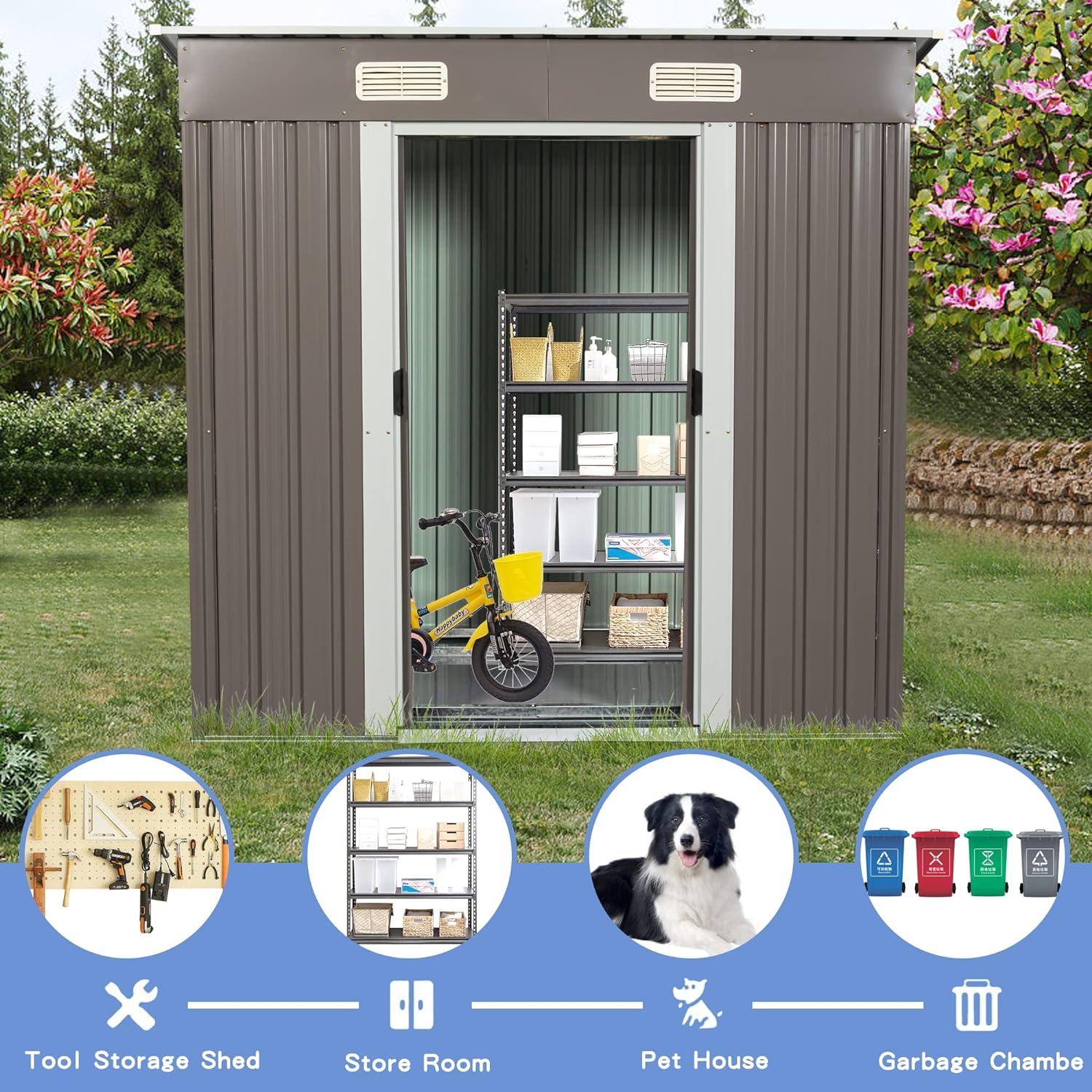 GZMWON 6Ft X 4Ft Outdoor Metal Storage Shed