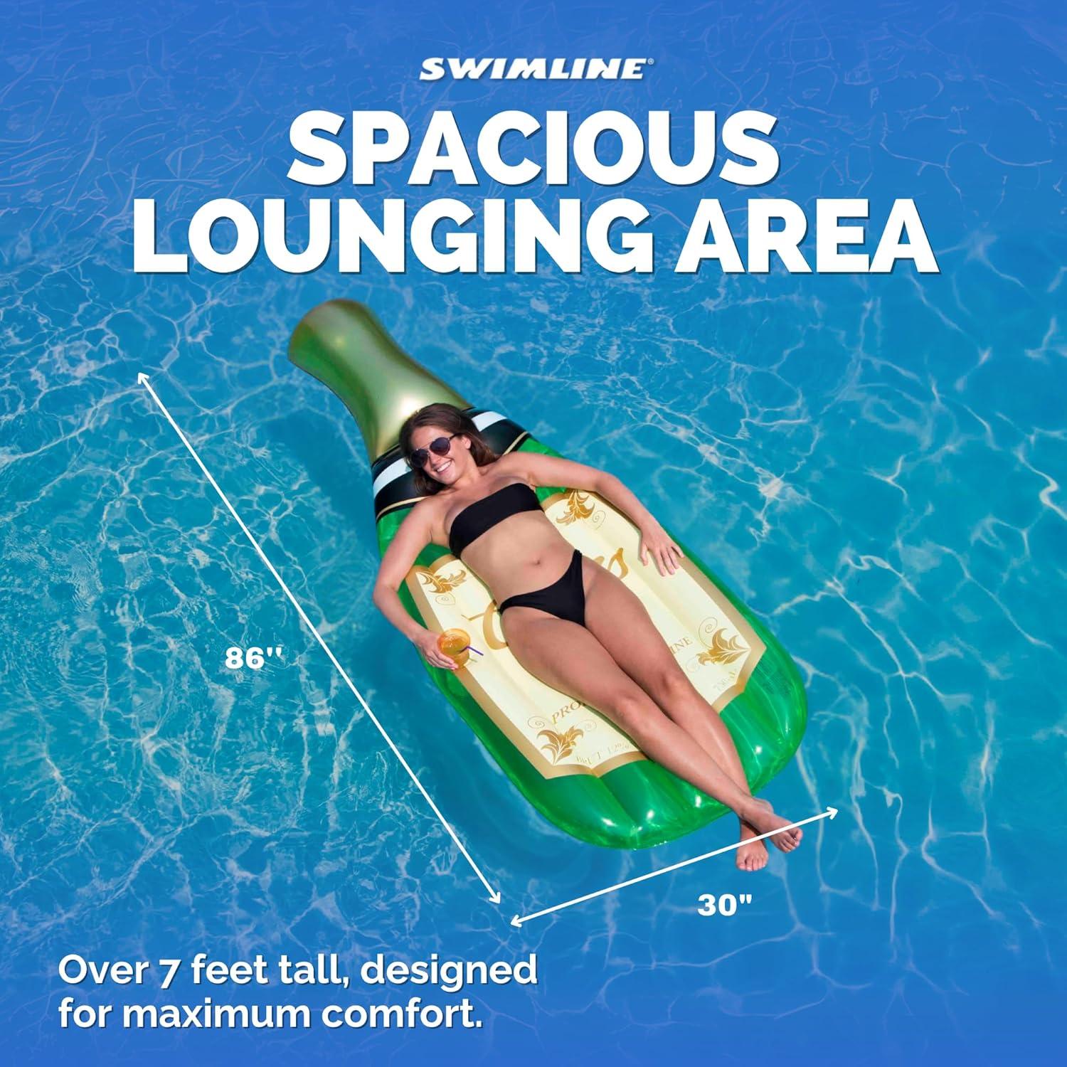 Swimline 90661M Giant 86" Inflatable Cheers Bubbly Champagne Pool Float or Lake Raft Lounger for 1 Person, Green & Gold